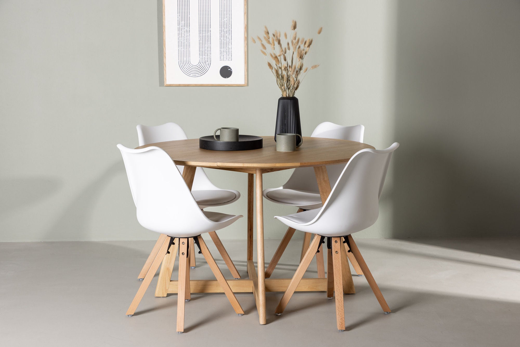 Venture Home Yakidon spisebord - Rubberwood / Oaklook MDF +Zeno Spisebordsstol - Nature woodlook / White PP _4
