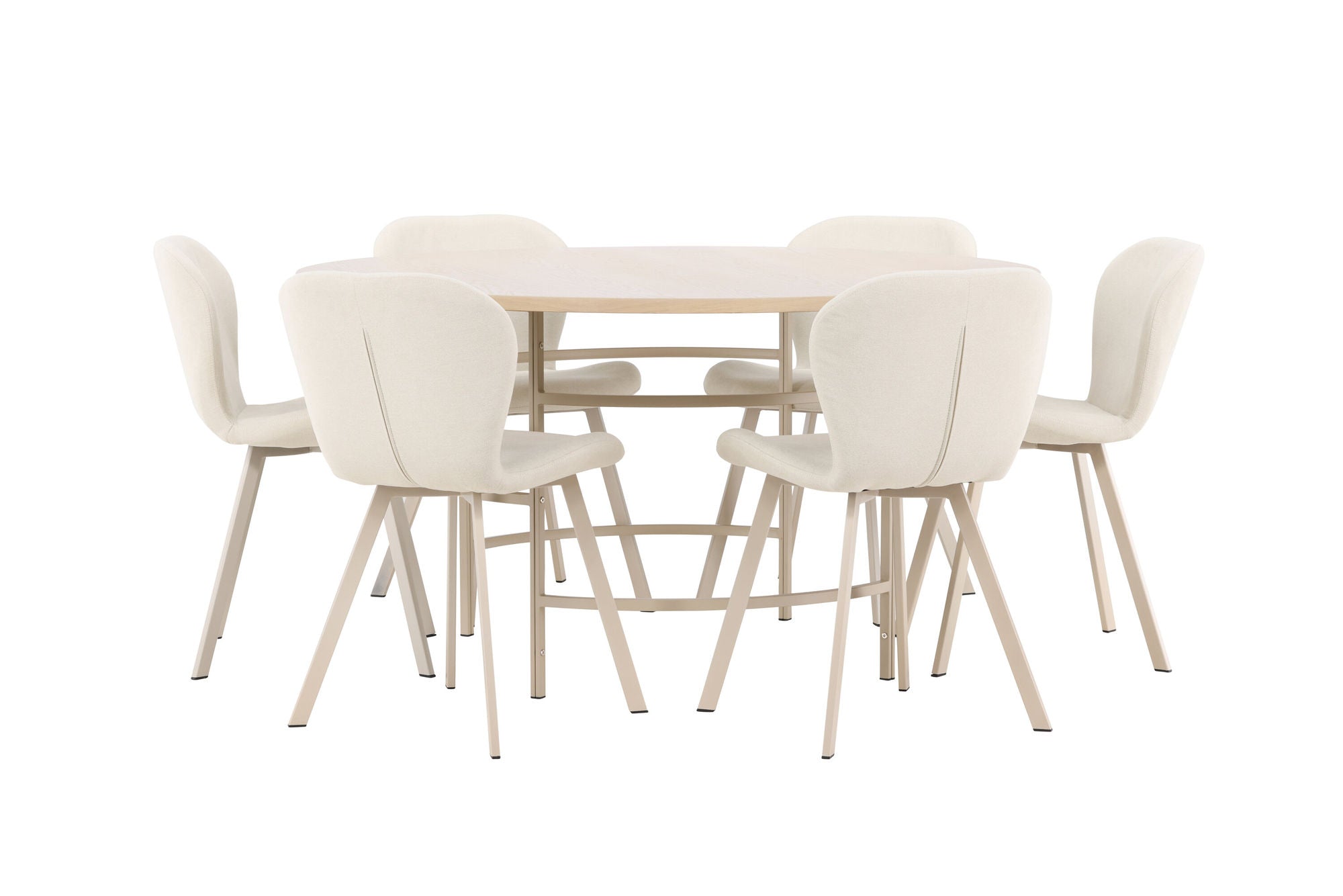 Venture Home Copenhagen bord - Whitewash/Beige with 6 Lilja stol - Beige