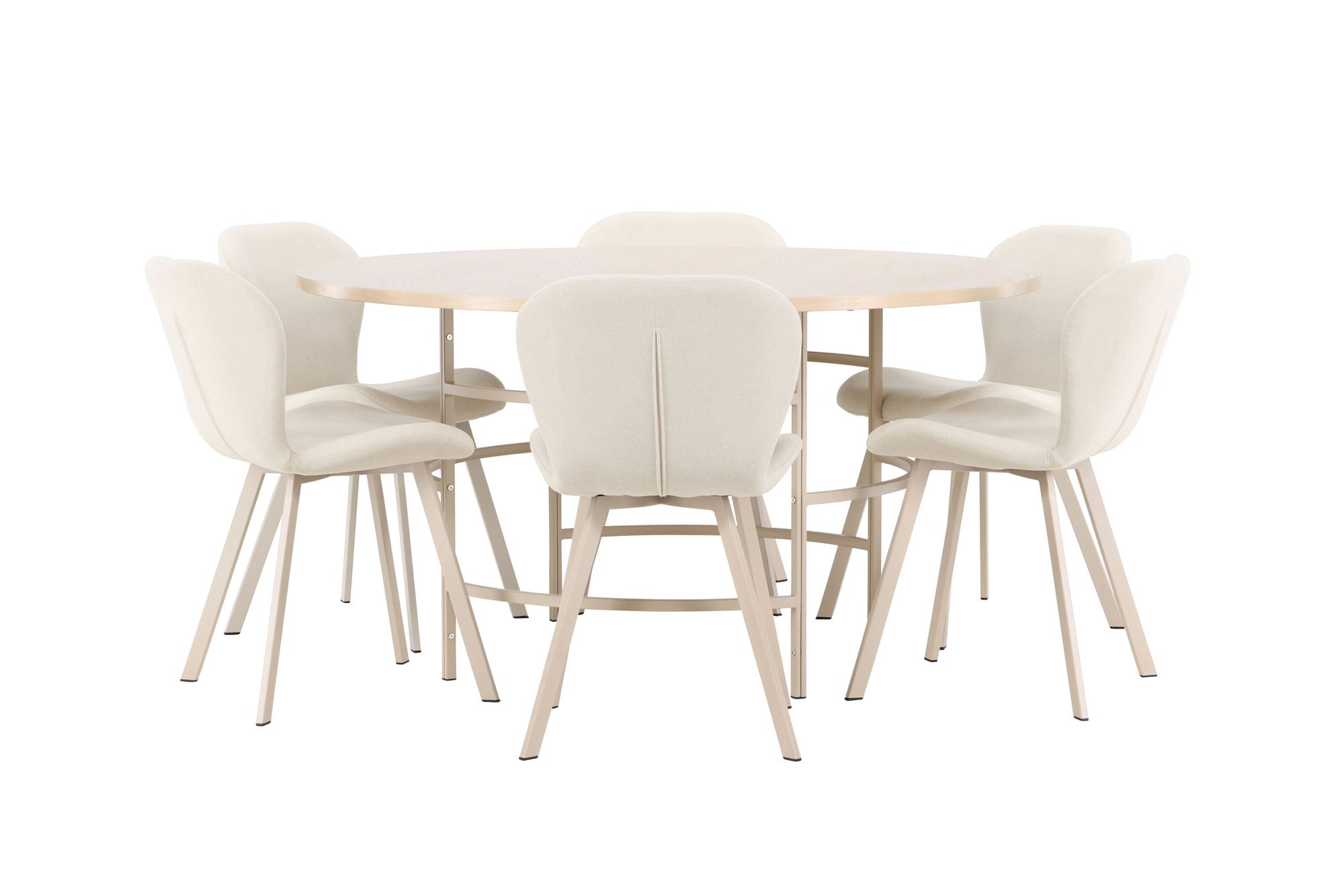 Venture Home Copenhagen bord - Whitewash/Beige with 6 Lilja stol - Beige