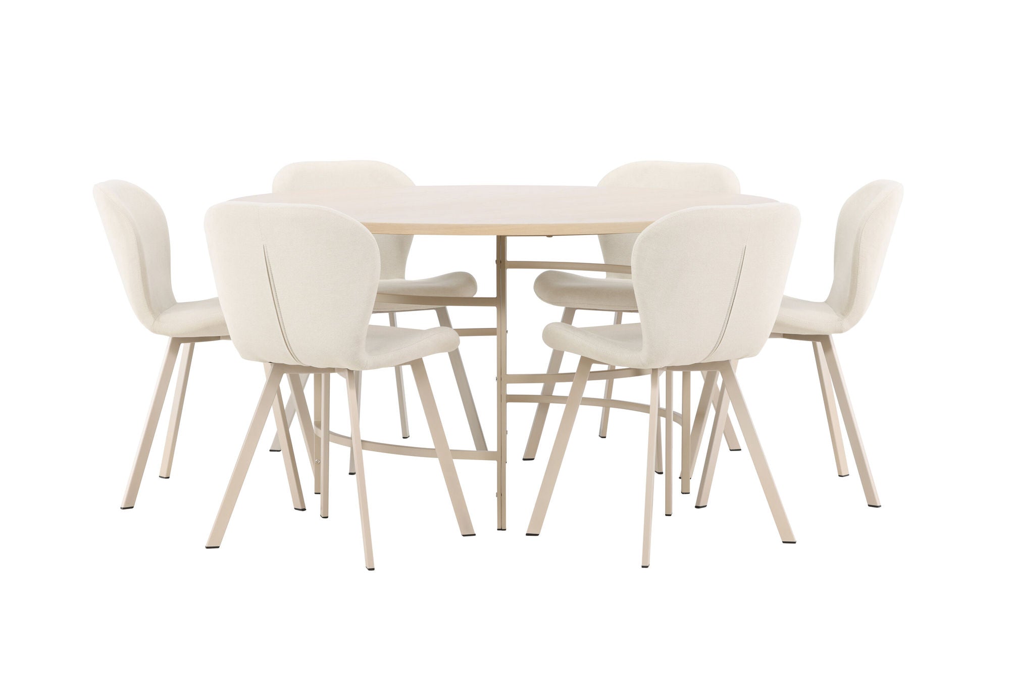 Venture Home Copenhagen bord - Whitewash/Beige with 6 Lilja stol - Beige