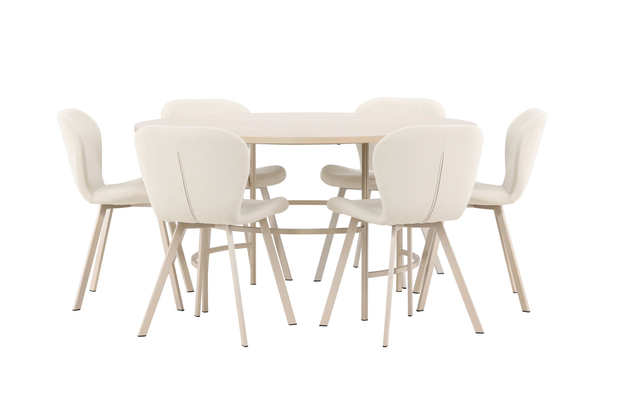 Venture Home Copenhagen bord - Whitewash/Beige with 6 Lilja stol - Beige
