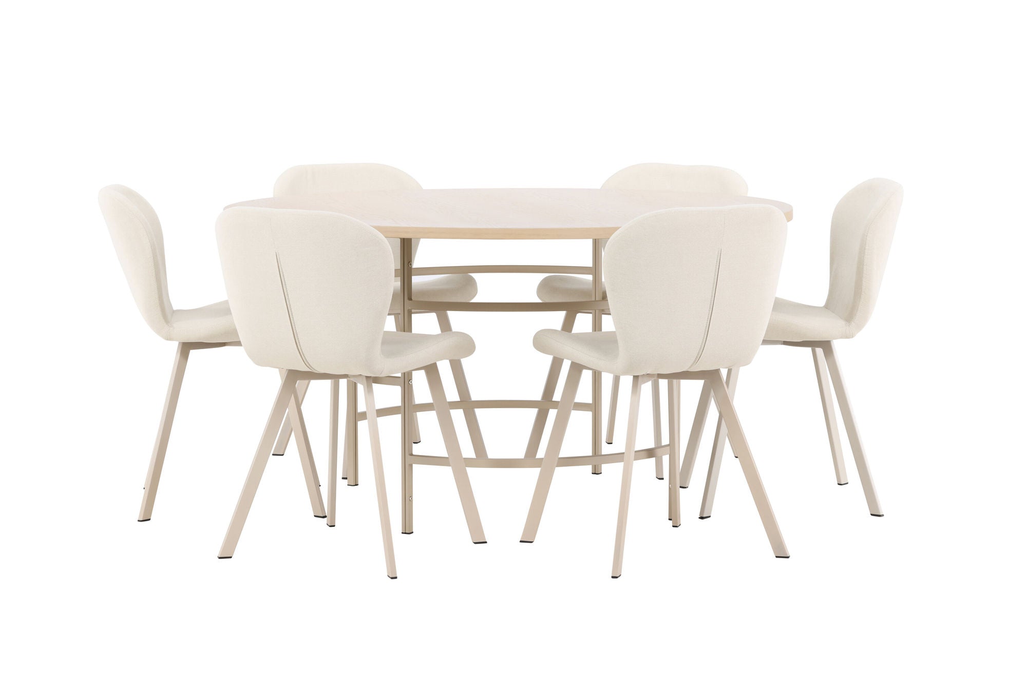 Venture Home Copenhagen bord - Whitewash/Beige with 6 Lilja stol - Beige