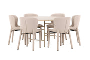 Venture Home Copenhagen bord - Whitewash/Beige with 6 Astoria stol - Beige
