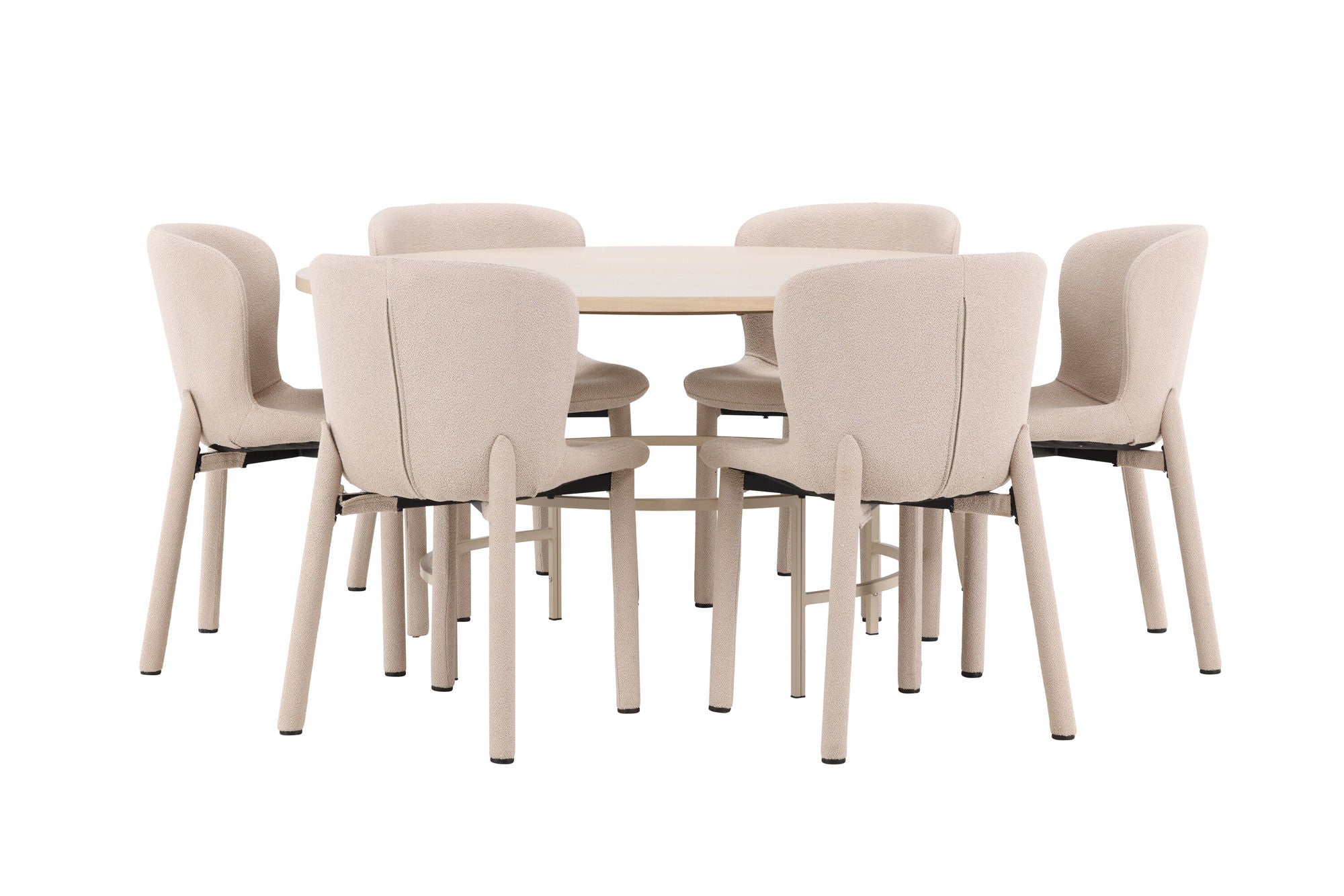 Venture Home Copenhagen bord - Whitewash/Beige with 6 Astoria stol - Beige