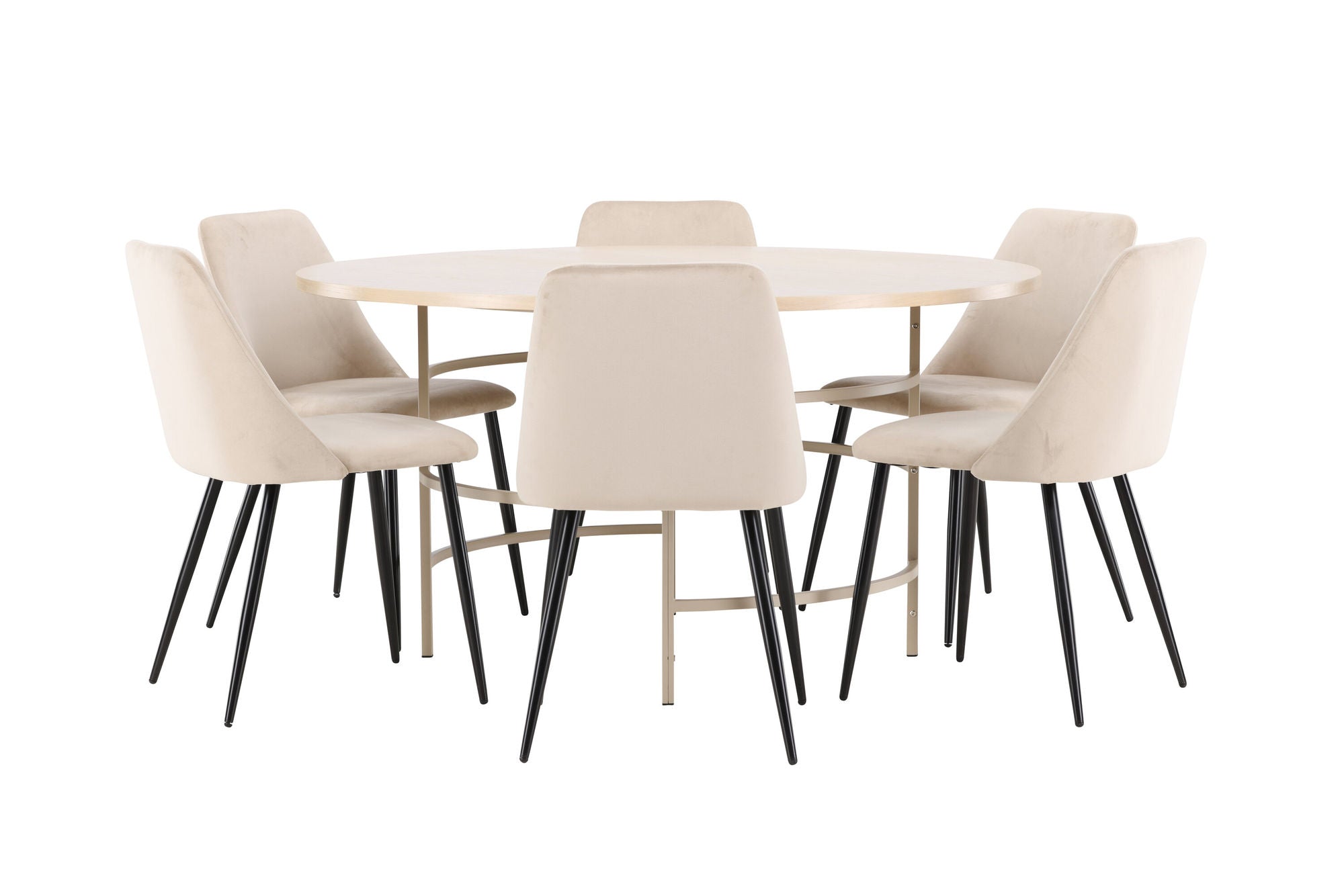 Venture Home Copenhagen bord - Whitewash/Beige with 6 Night stol - Black / Beige