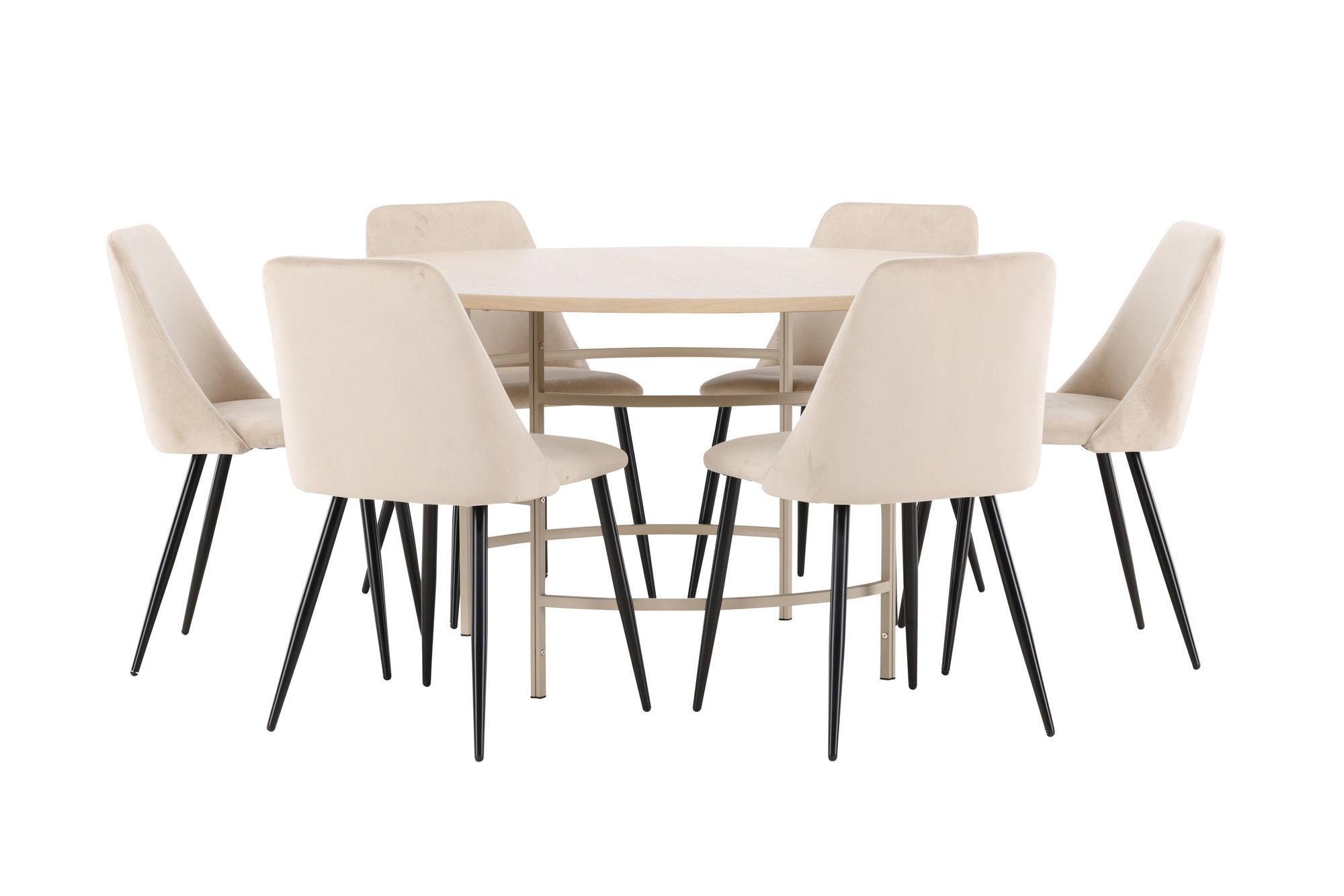 Venture Home Copenhagen bord - Whitewash/Beige with 6 Night stol - Black / Beige