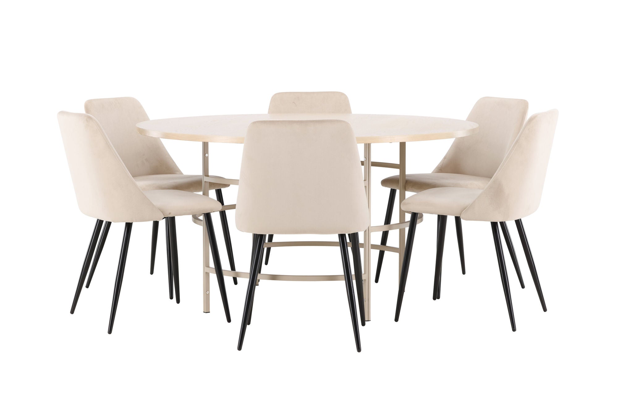Venture Home Copenhagen bord - Whitewash/Beige with 6 Night stol - Black / Beige