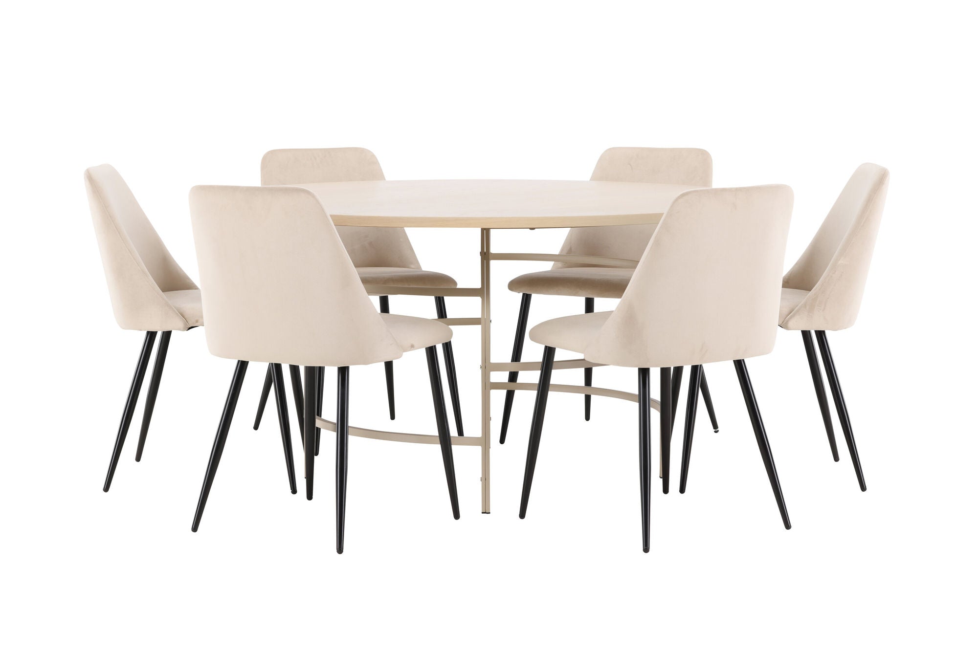 Venture Home Copenhagen bord - Whitewash/Beige with 6 Night stol - Black / Beige