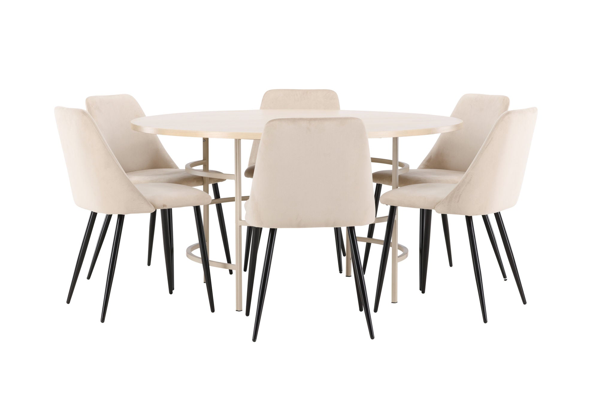 Venture Home Copenhagen bord - Whitewash/Beige with 6 Night stol - Black / Beige