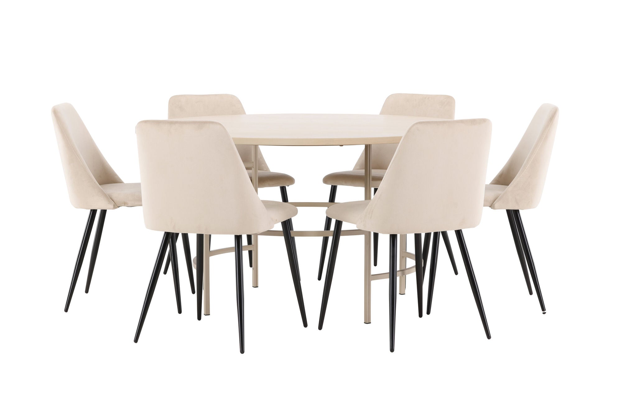 Venture Home Copenhagen bord - Whitewash/Beige with 6 Night stol - Black / Beige