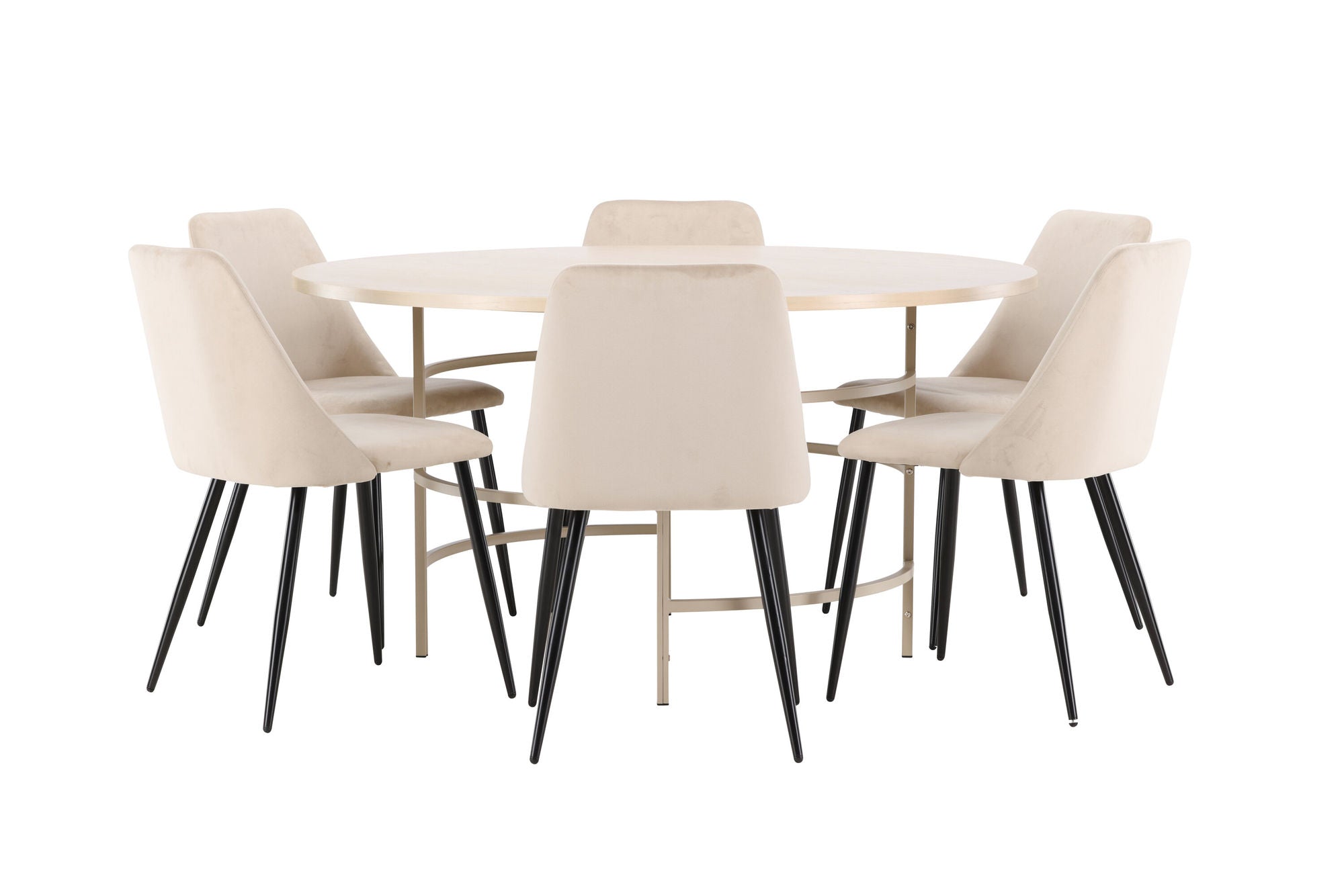 Venture Home Copenhagen bord - Whitewash/Beige with 6 Night stol - Black / Beige