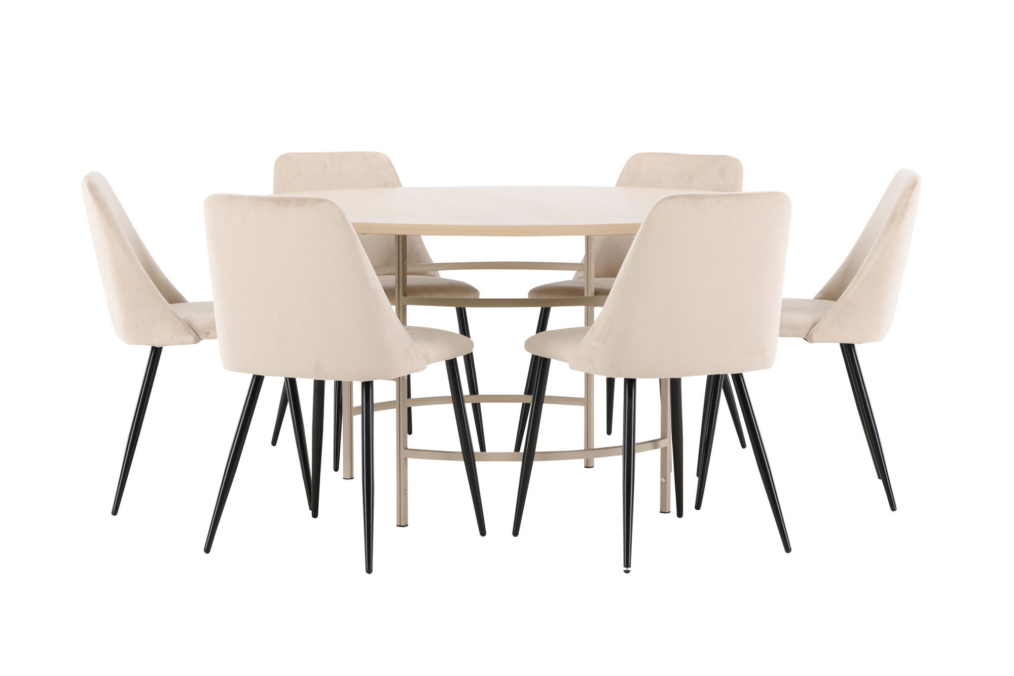 Venture Home Copenhagen bord - Whitewash/Beige with 6 Night stol - Black / Beige