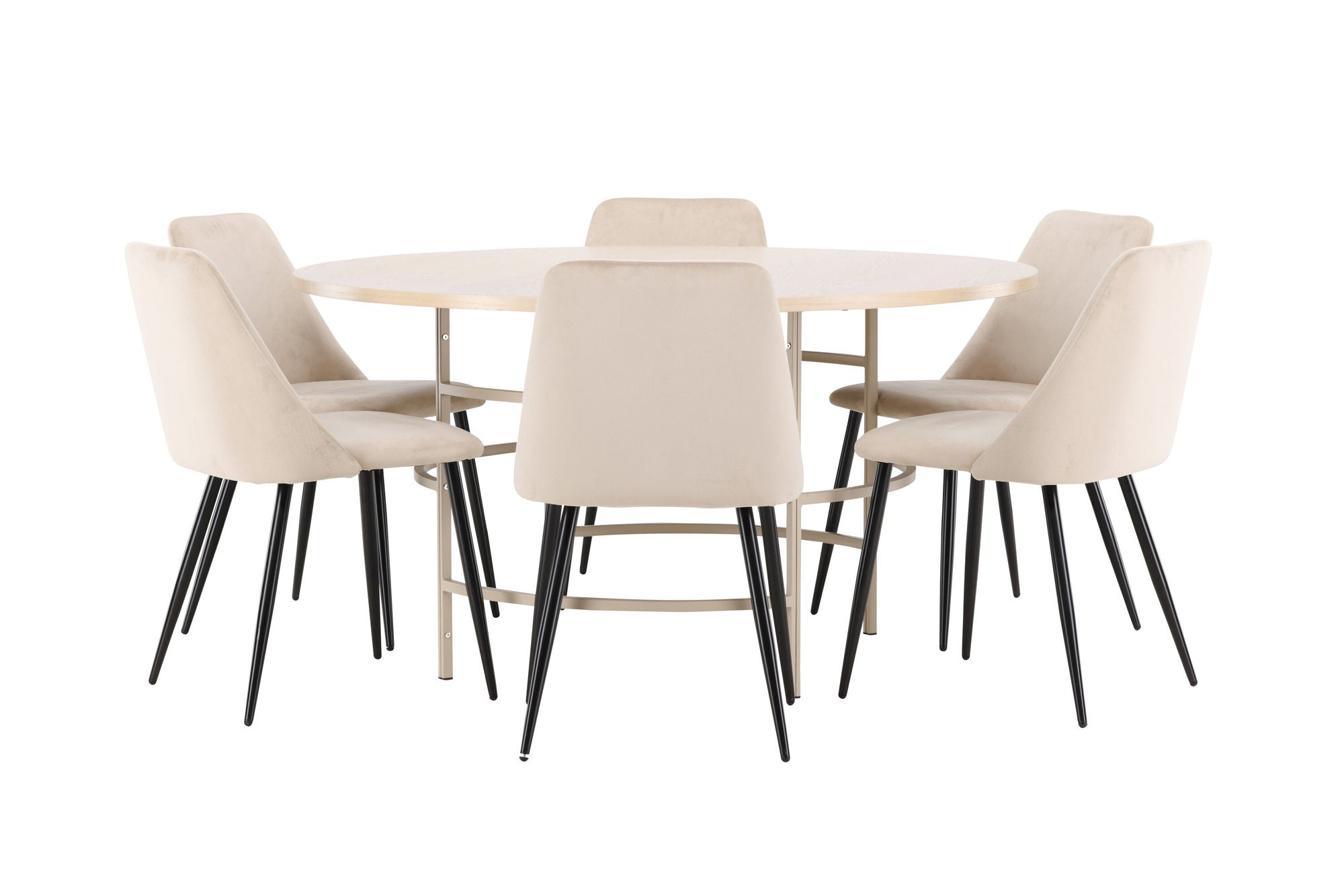 Venture Home Copenhagen bord - Whitewash/Beige with 6 Night stol - Black / Beige