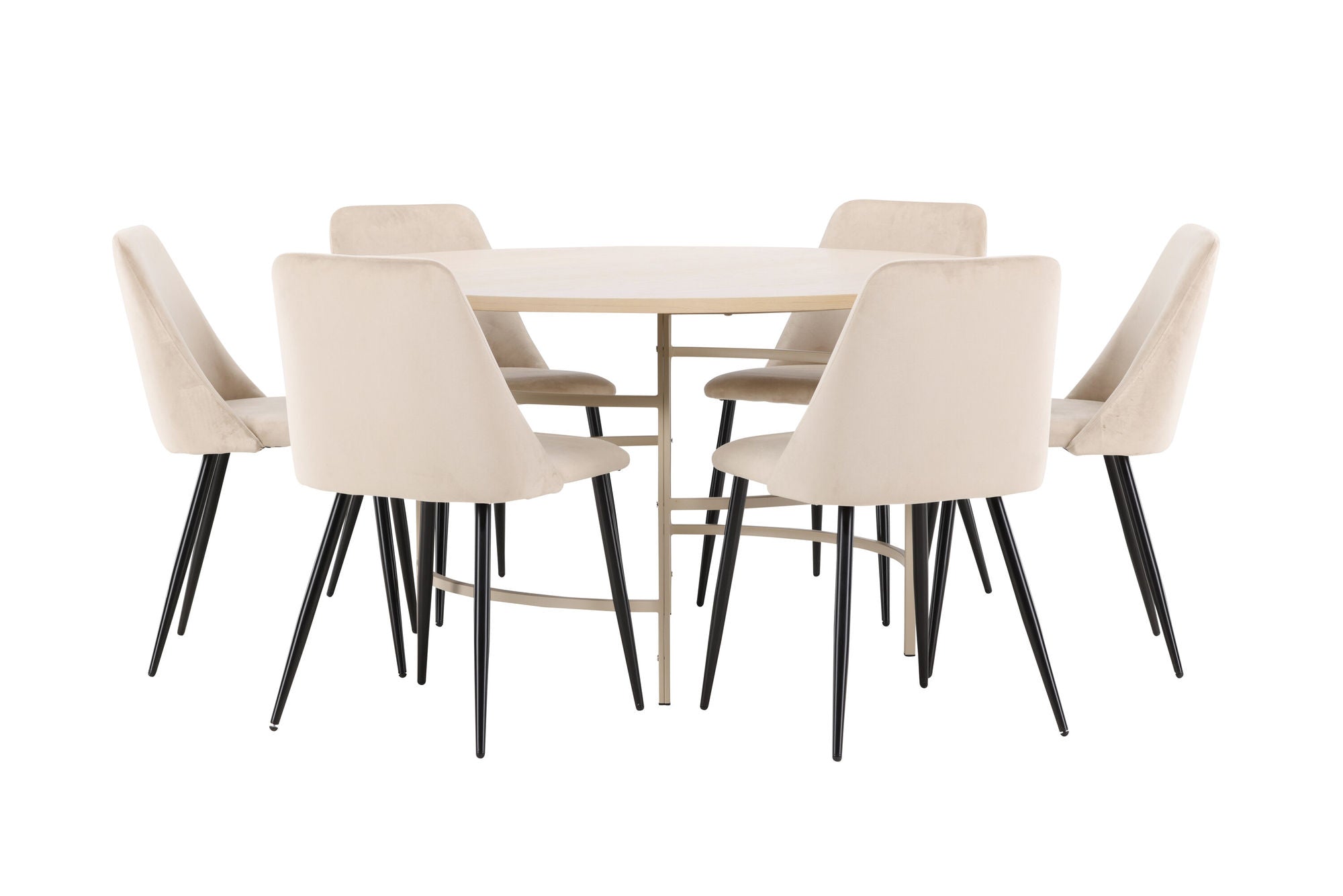 Venture Home Copenhagen bord - Whitewash/Beige with 6 Night stol - Black / Beige