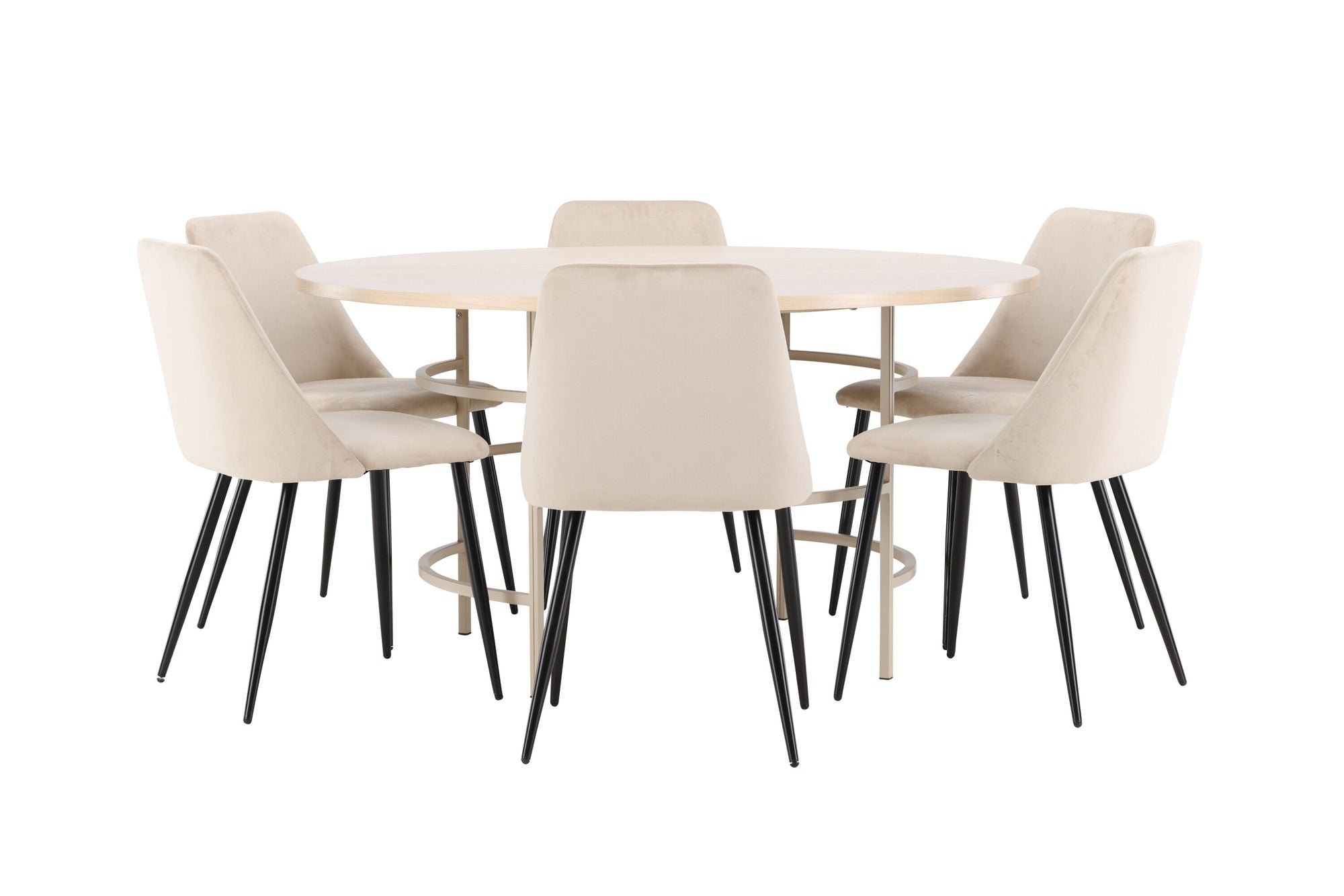 Venture Home Copenhagen bord - Whitewash/Beige with 6 Night stol - Black / Beige