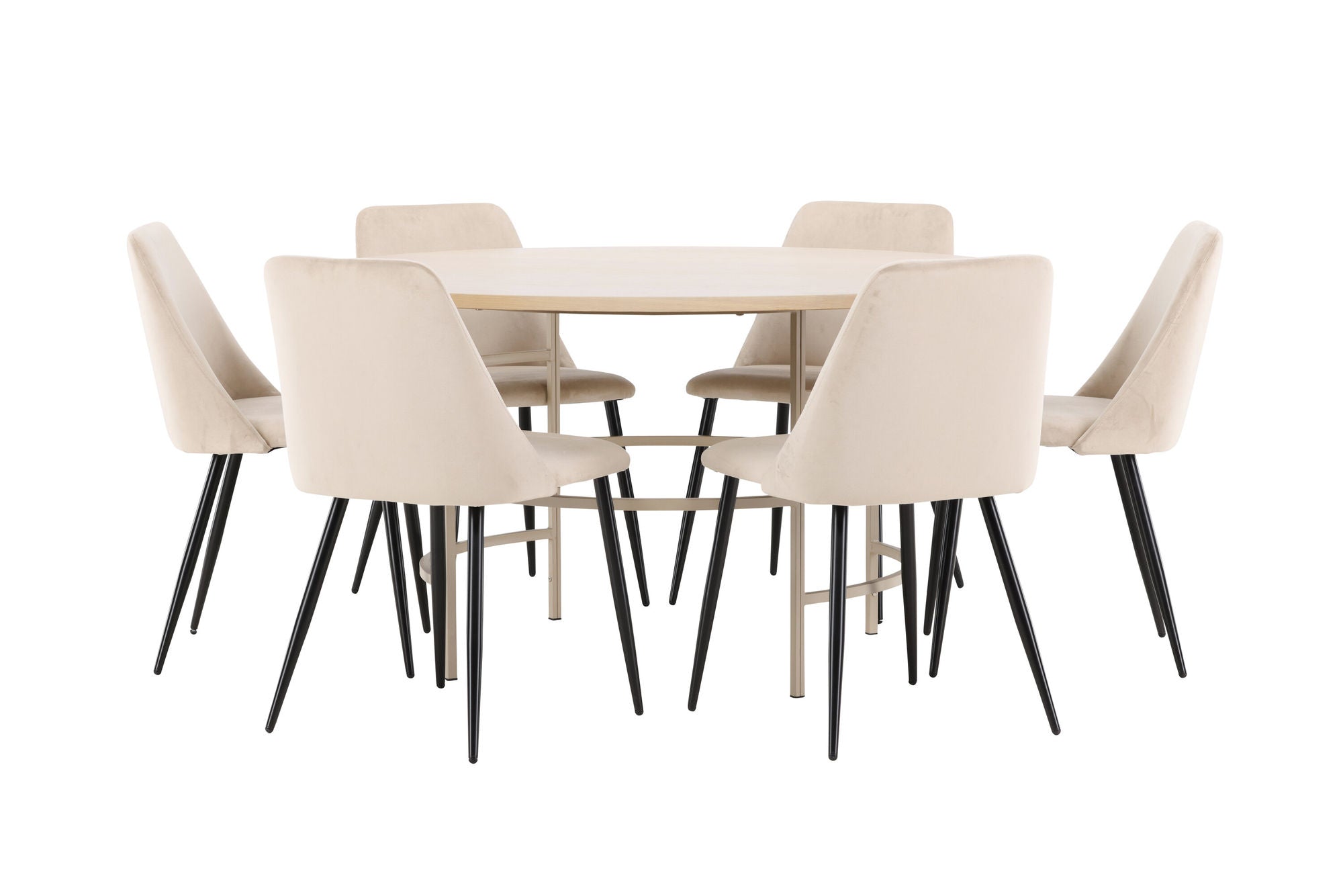 Venture Home Copenhagen bord - Whitewash/Beige with 6 Night stol - Black / Beige