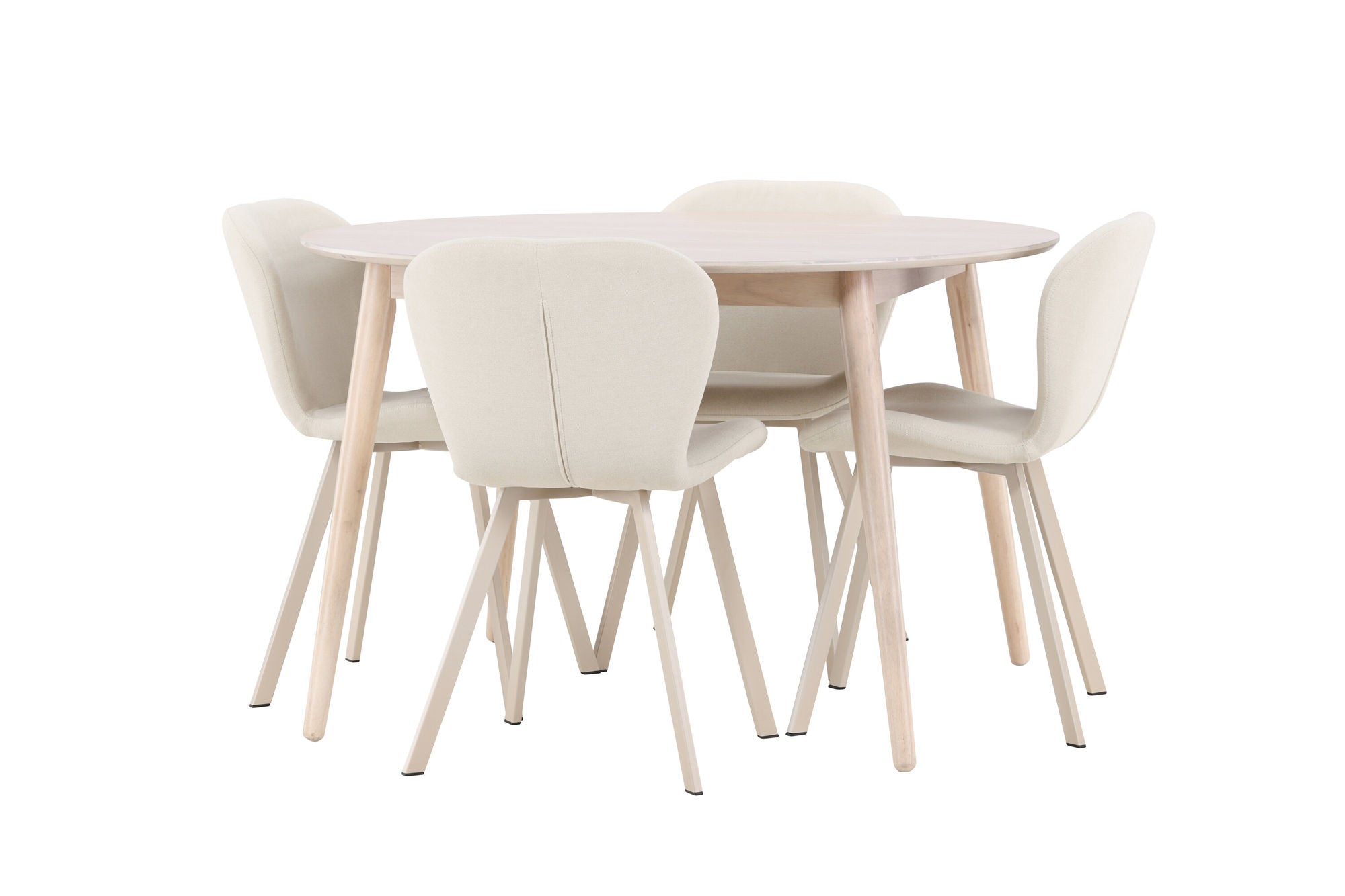 Venture Home Flora bord - Whitewash with 4 Lilja stol - Beige