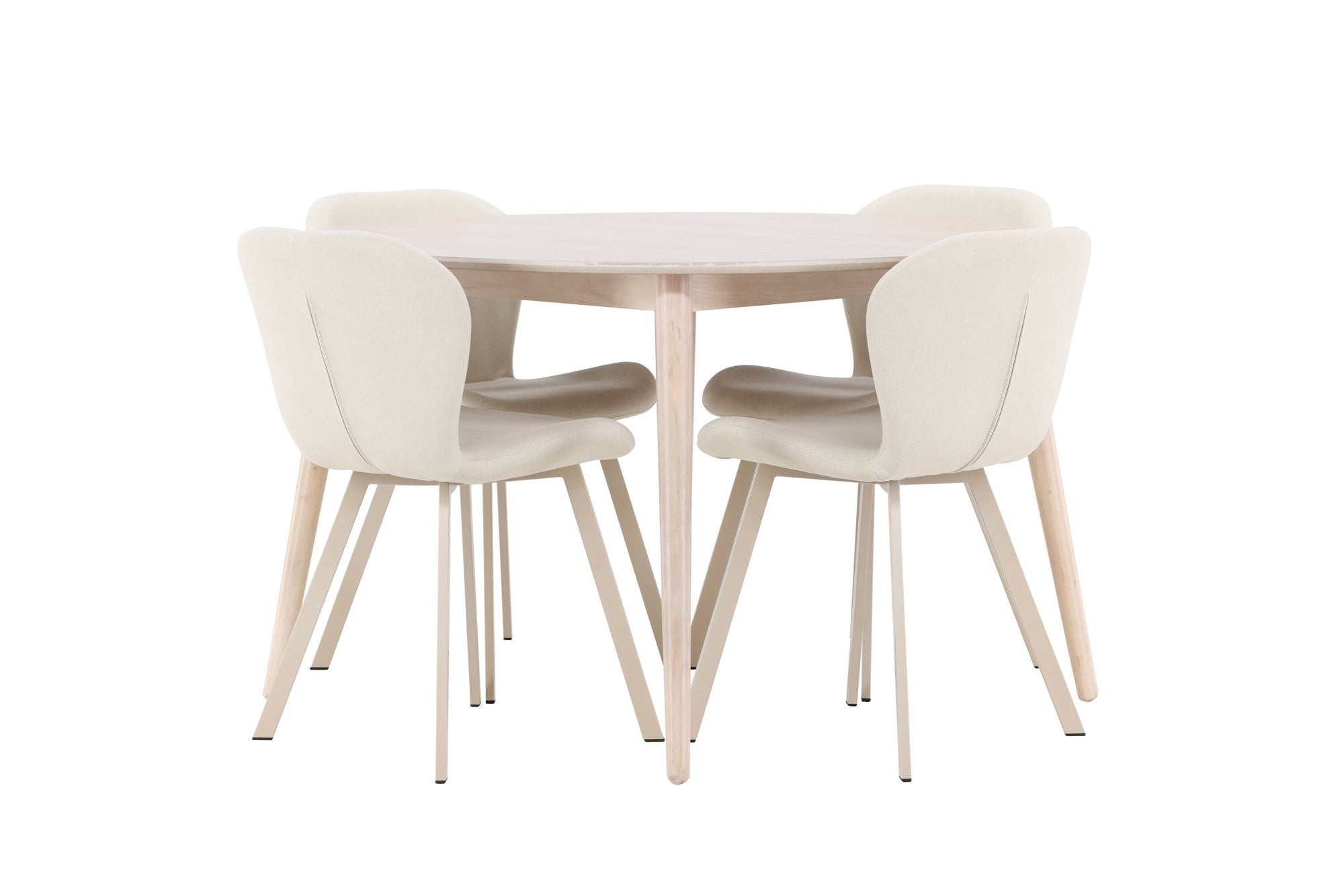 Venture Home Flora bord - Whitewash with 4 Lilja stol - Beige