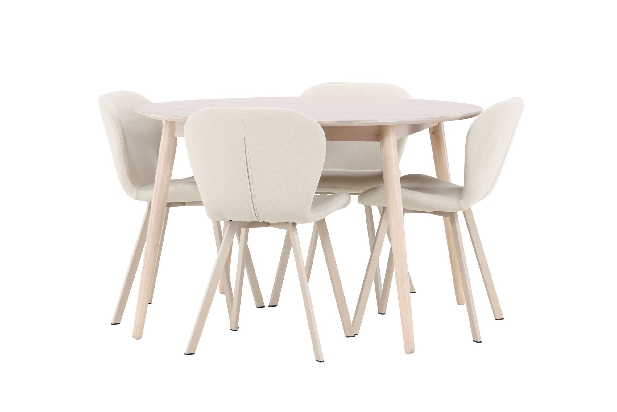 Venture Home Flora bord - Whitewash with 4 Lilja stol - Beige