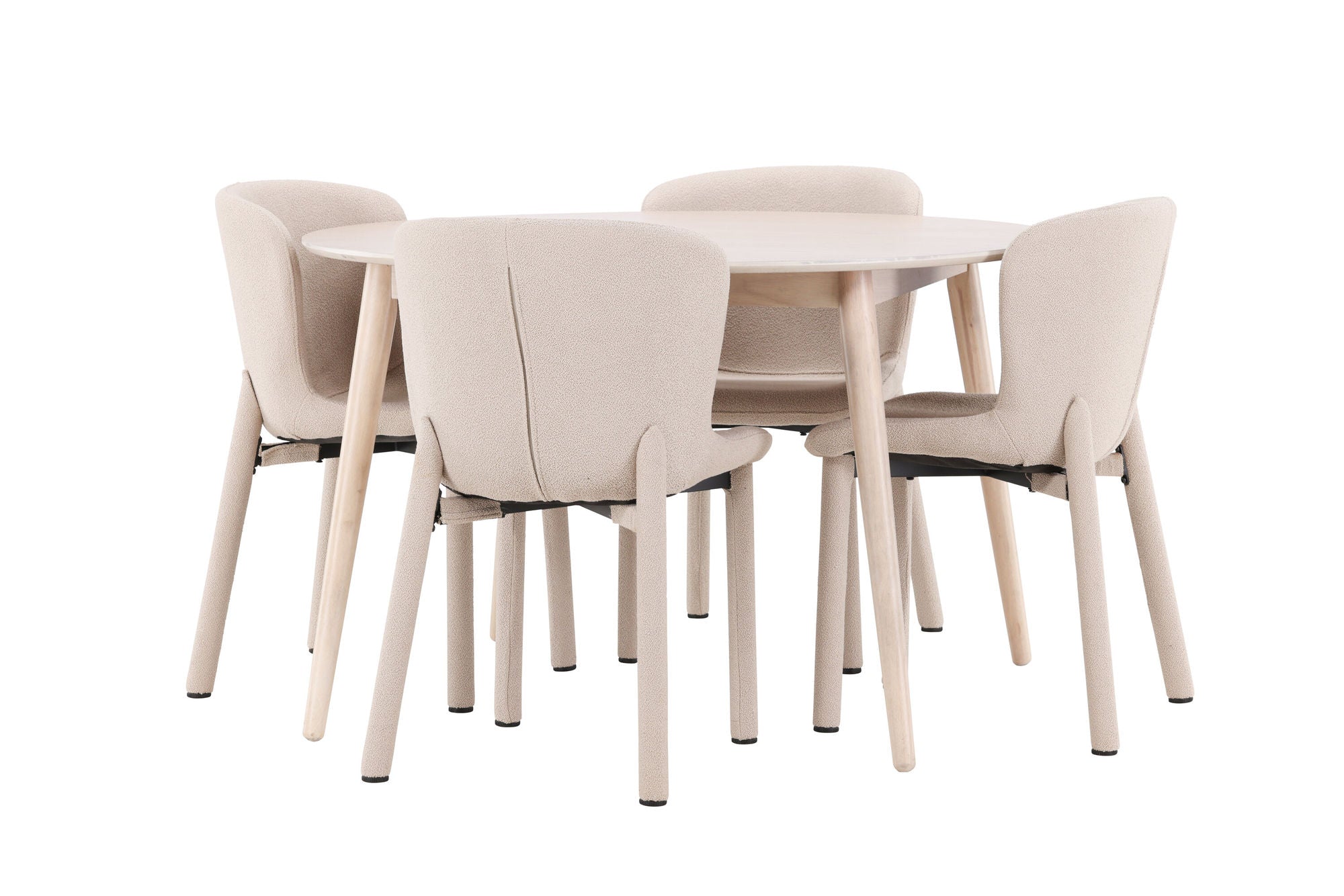 Venture Home Flora bord - Whitewash with 4 Astoria stol - Beige