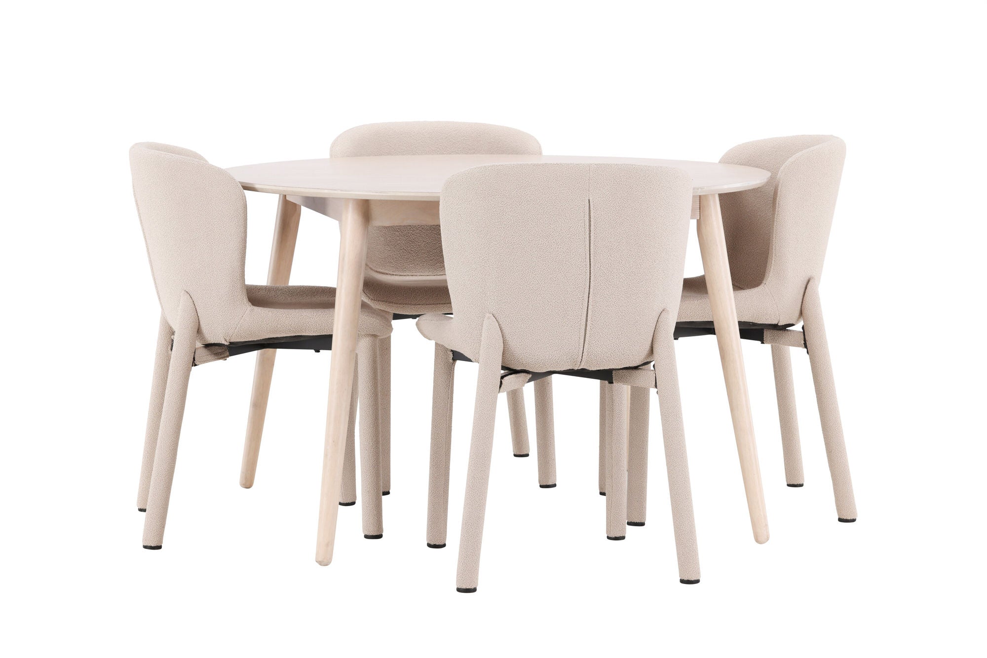 Venture Home Flora bord - Whitewash with 4 Astoria stol - Beige