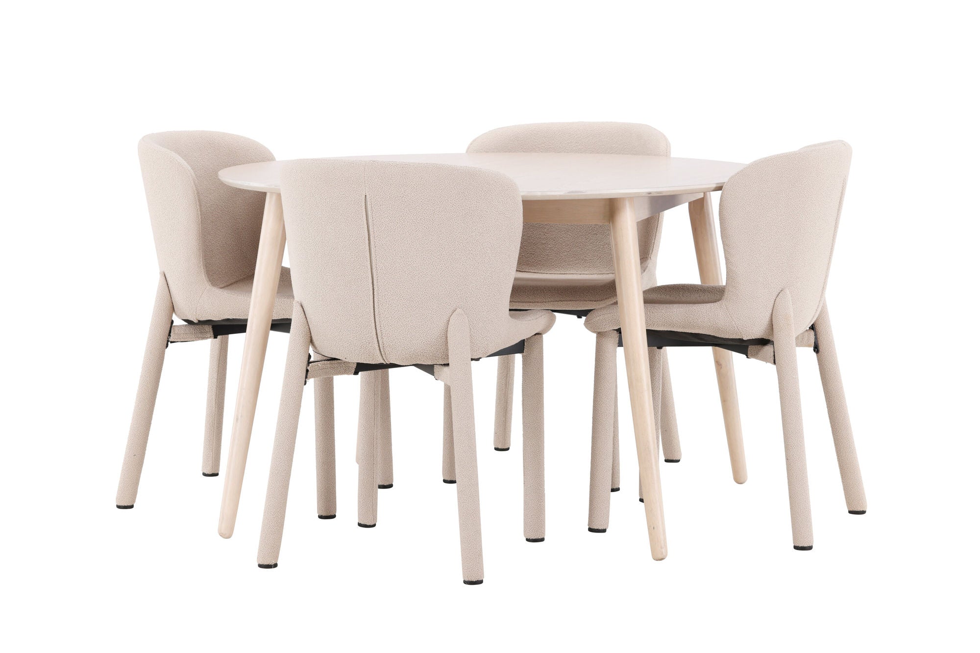 Venture Home Flora bord - Whitewash with 4 Astoria stol - Beige