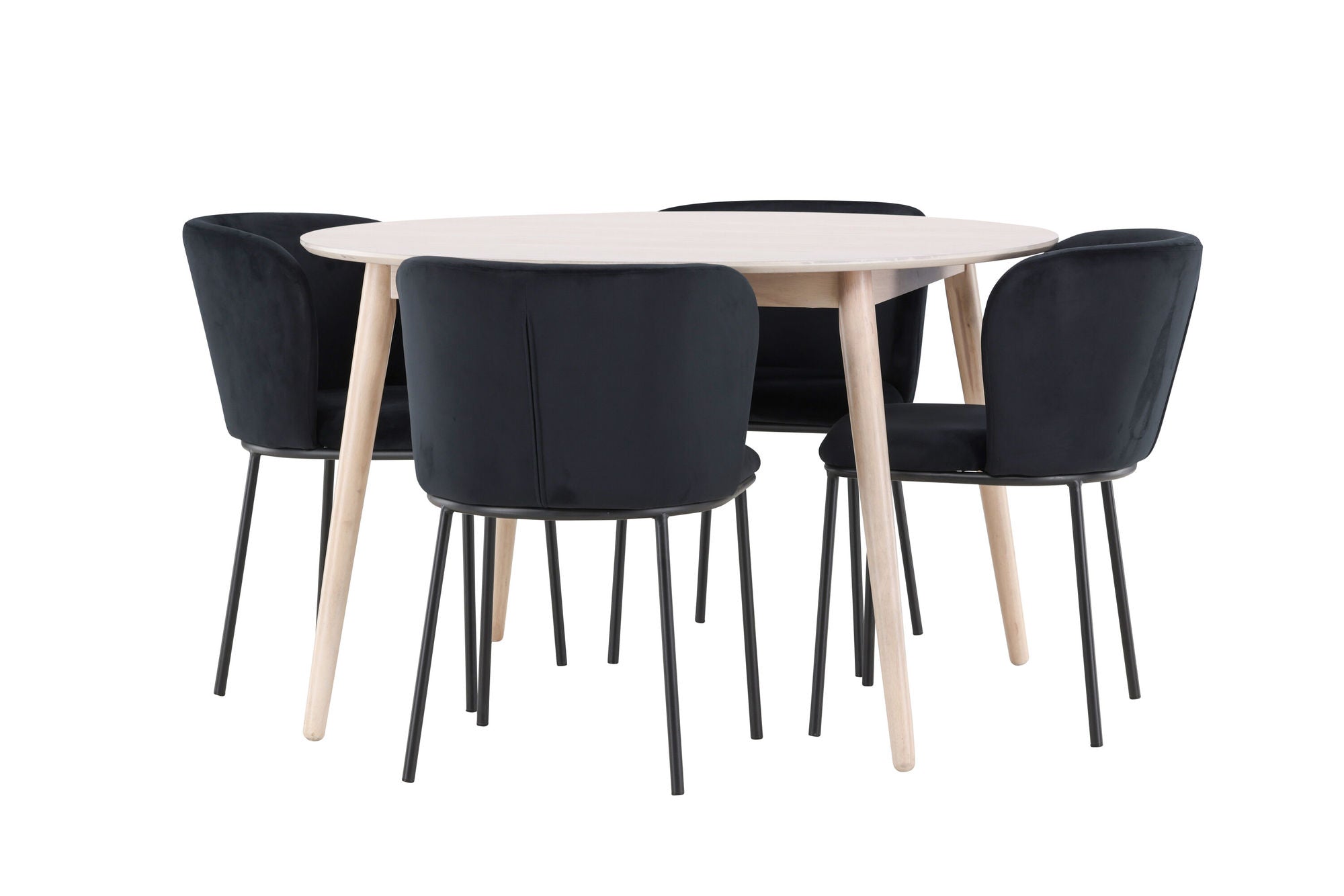 Venture Home Flora bord - Whitewash with 4 Edina stol - Black
