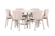 Venture Home Copenhagen bord - Whitewash/Black with 6 Astoria stol - Beige