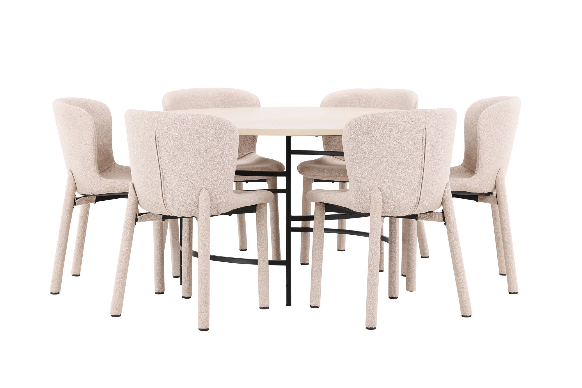 Venture Home Copenhagen bord - Whitewash/Black with 6 Astoria stol - Beige