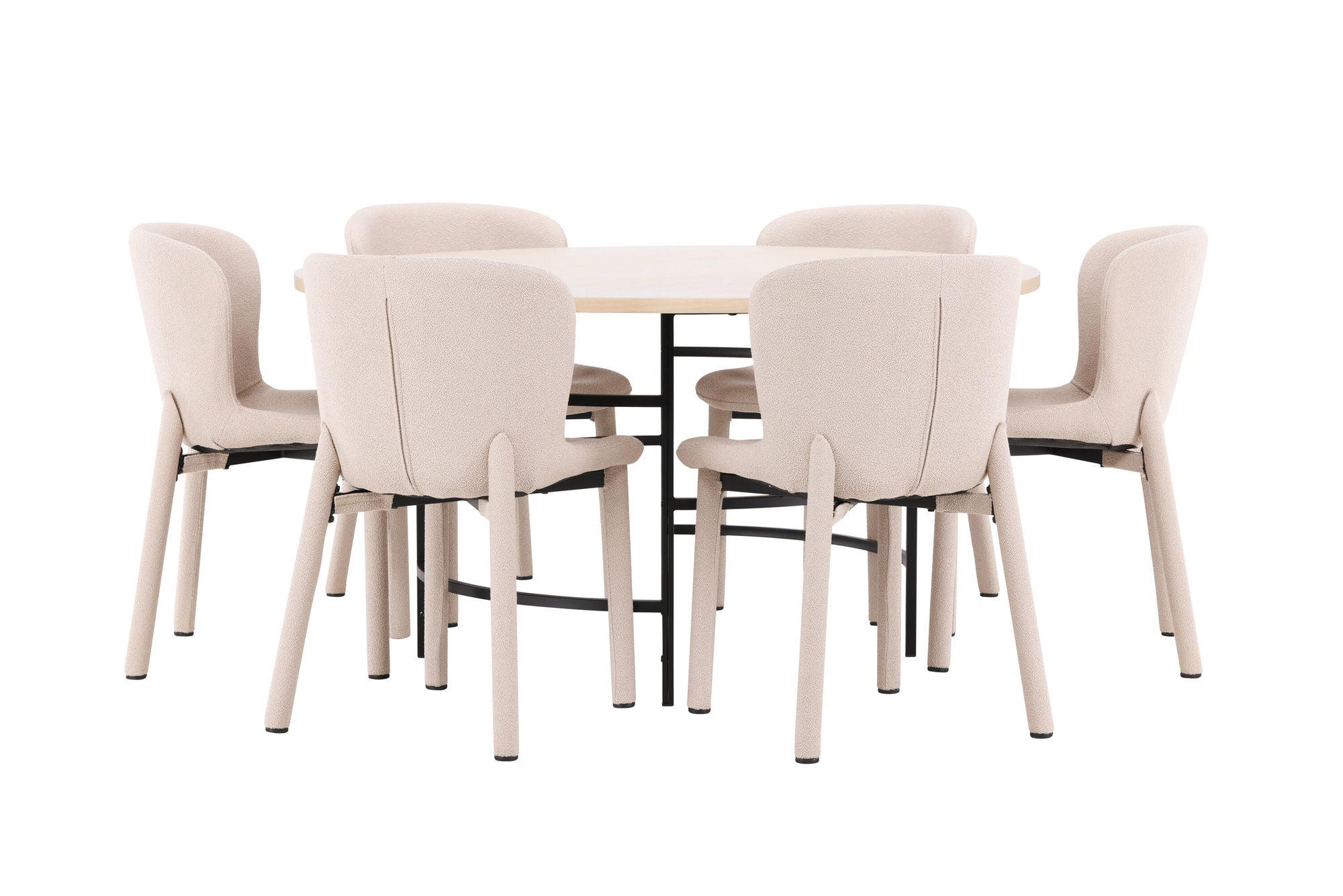 Venture Home Copenhagen bord - Whitewash/Black with 6 Astoria stol - Beige