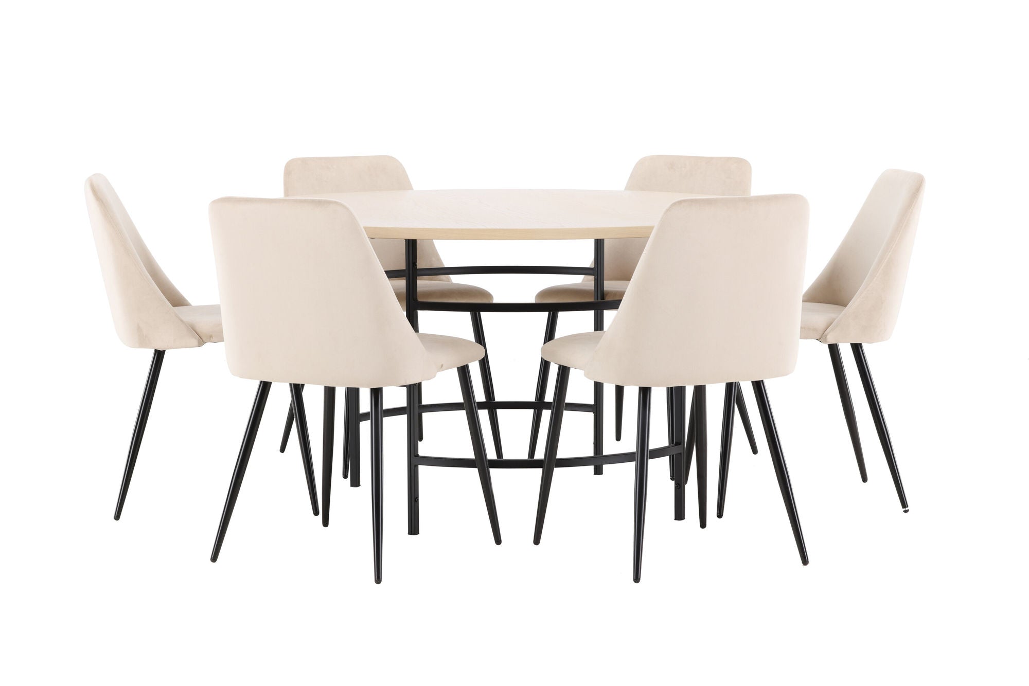 Venture Home Copenhagen bord - Whitewash/Black with 6 Night stol - Black / Beige