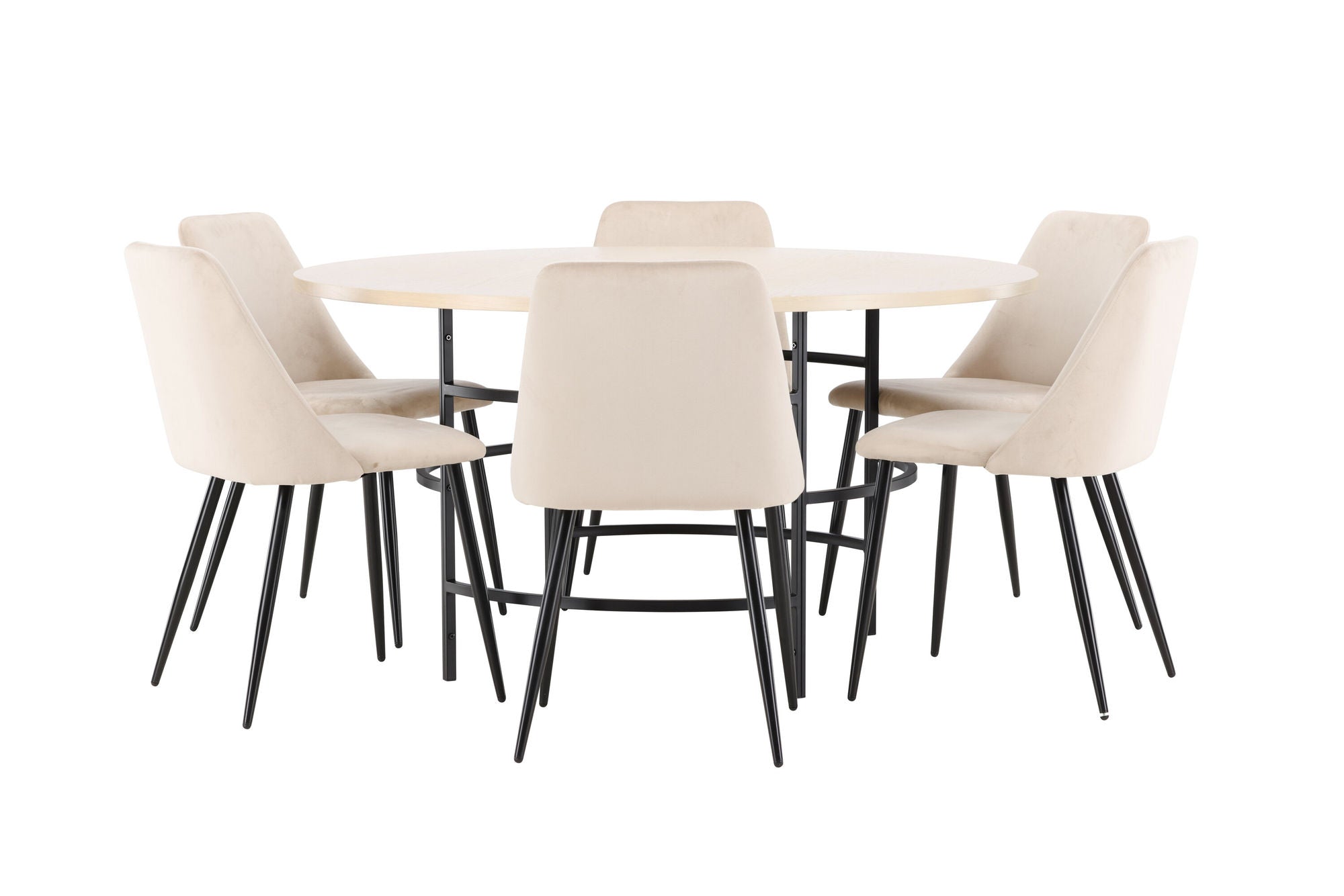 Venture Home Copenhagen bord - Whitewash/Black with 6 Night stol - Black / Beige