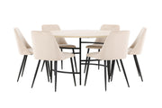 Venture Home Copenhagen bord - Whitewash/Black with 6 Night stol - Black / Beige