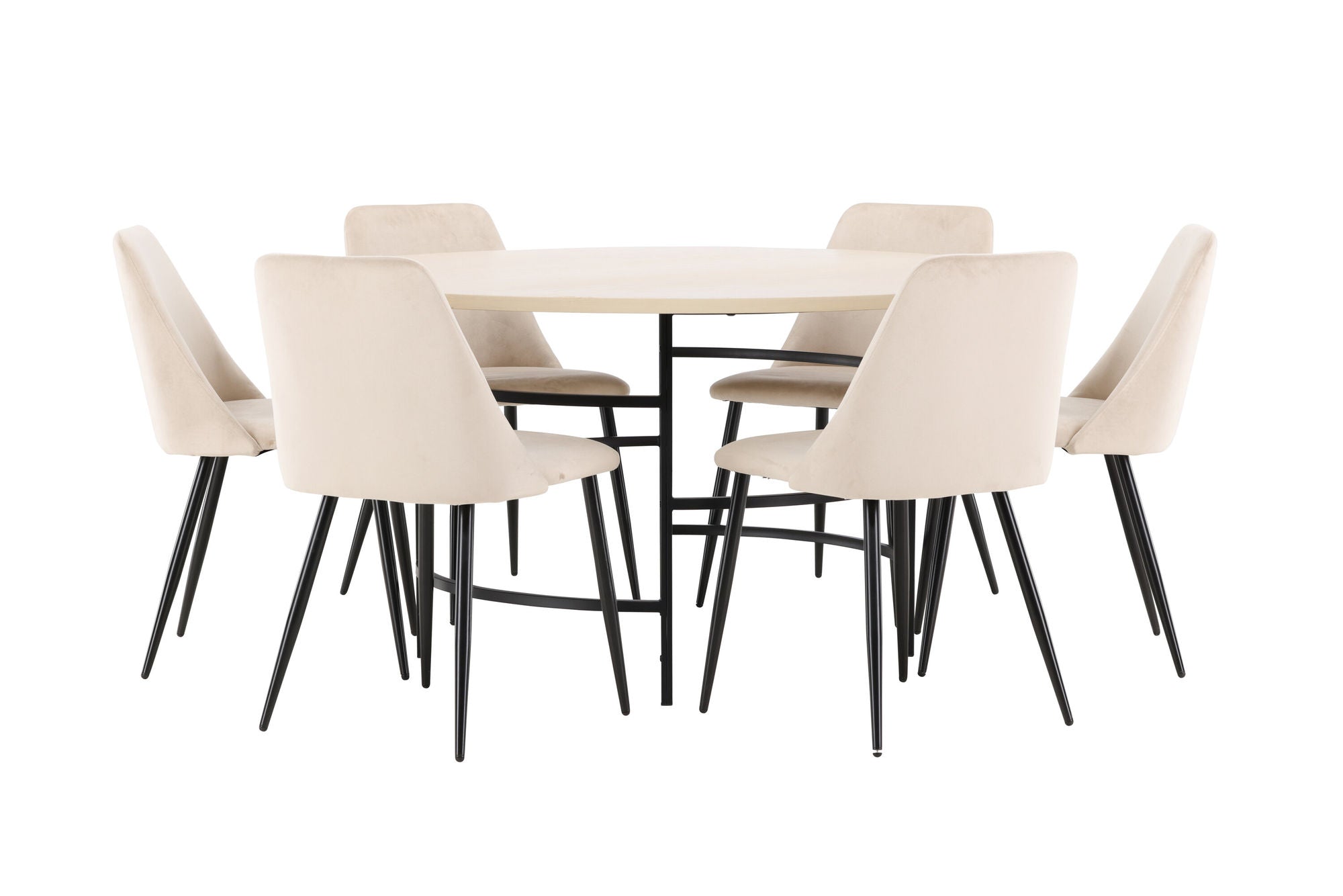 Venture Home Copenhagen bord - Whitewash/Black with 6 Night stol - Black / Beige
