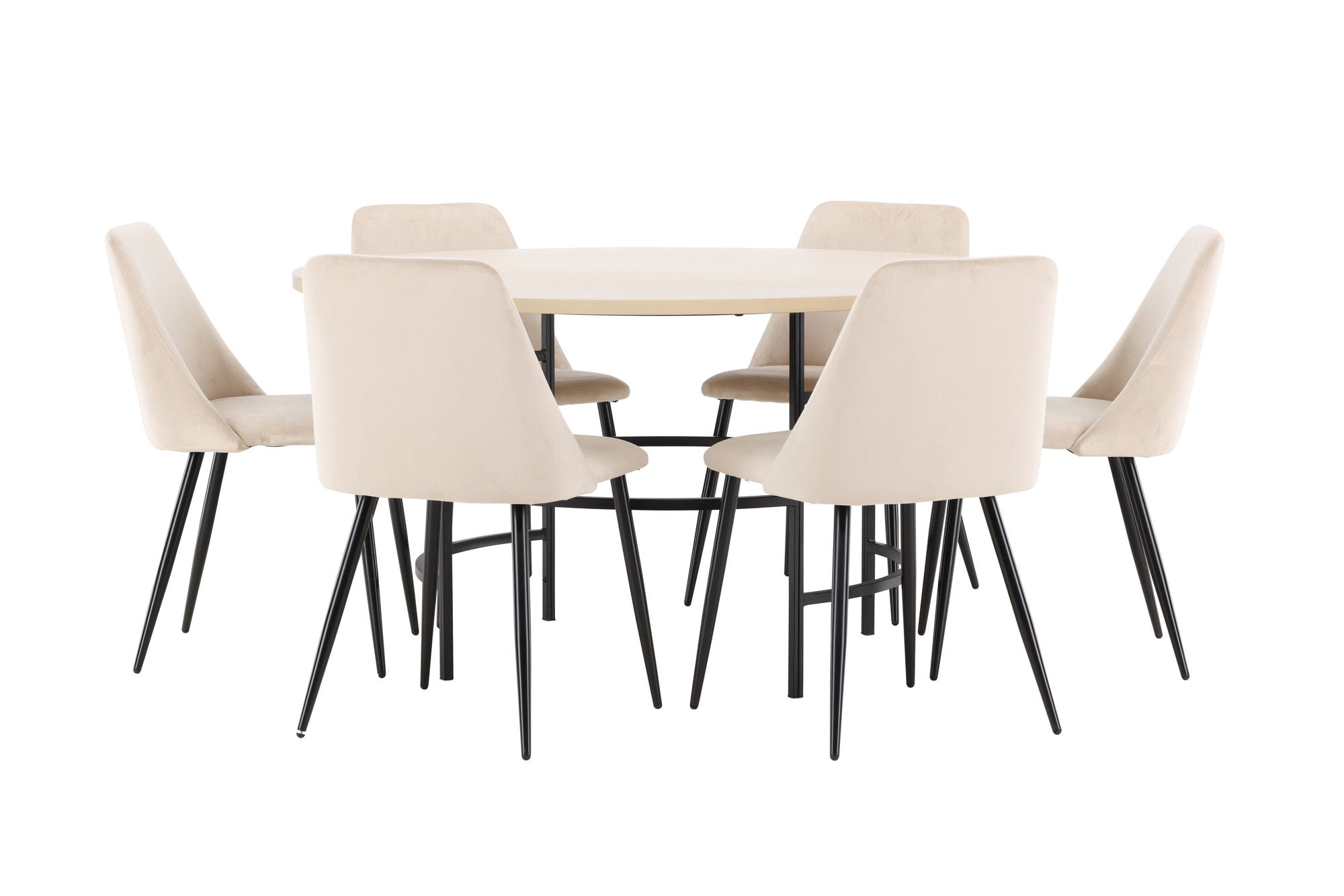 Venture Home Copenhagen bord - Whitewash/Black with 6 Night stol - Black / Beige
