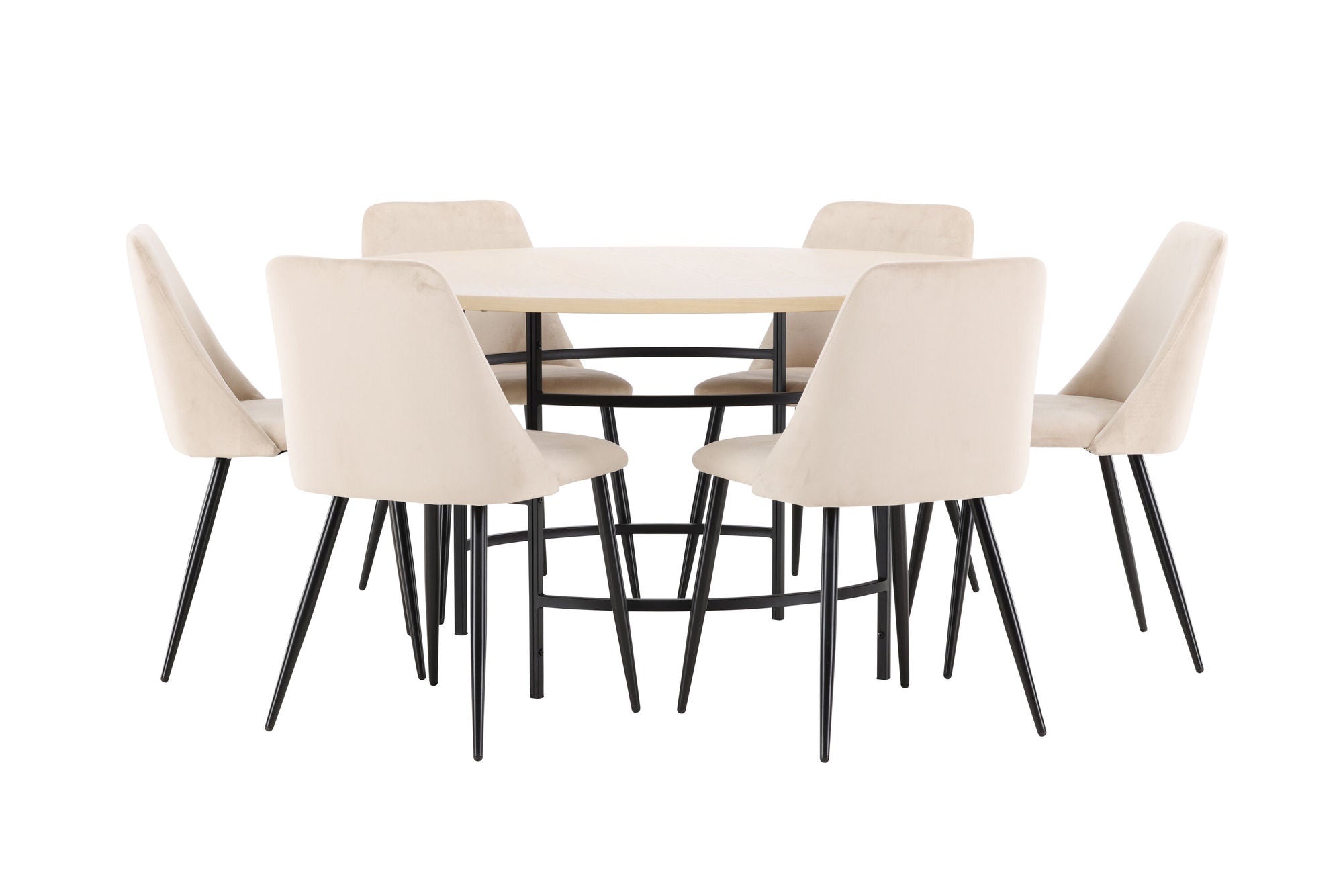 Venture Home Copenhagen bord - Whitewash/Black with 6 Night stol - Black / Beige
