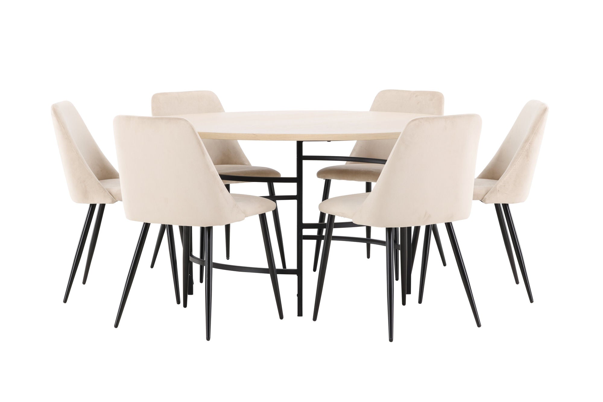 Venture Home Copenhagen bord - Whitewash/Black with 6 Night stol - Black / Beige