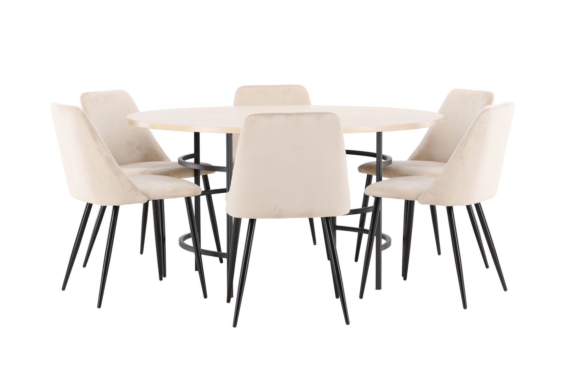 Venture Home Copenhagen bord - Whitewash/Black with 6 Night stol - Black / Beige