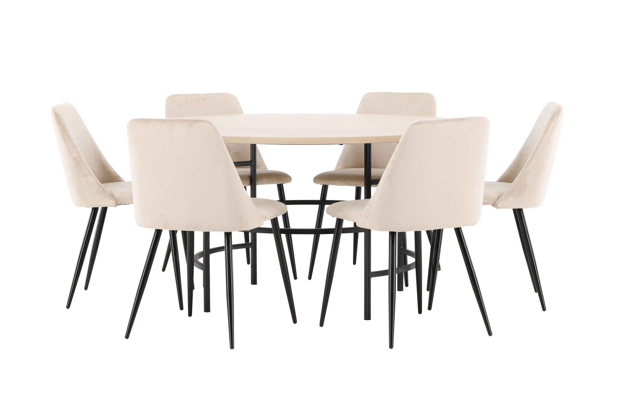 Venture Home Copenhagen bord - Whitewash/Black with 6 Night stol - Black / Beige