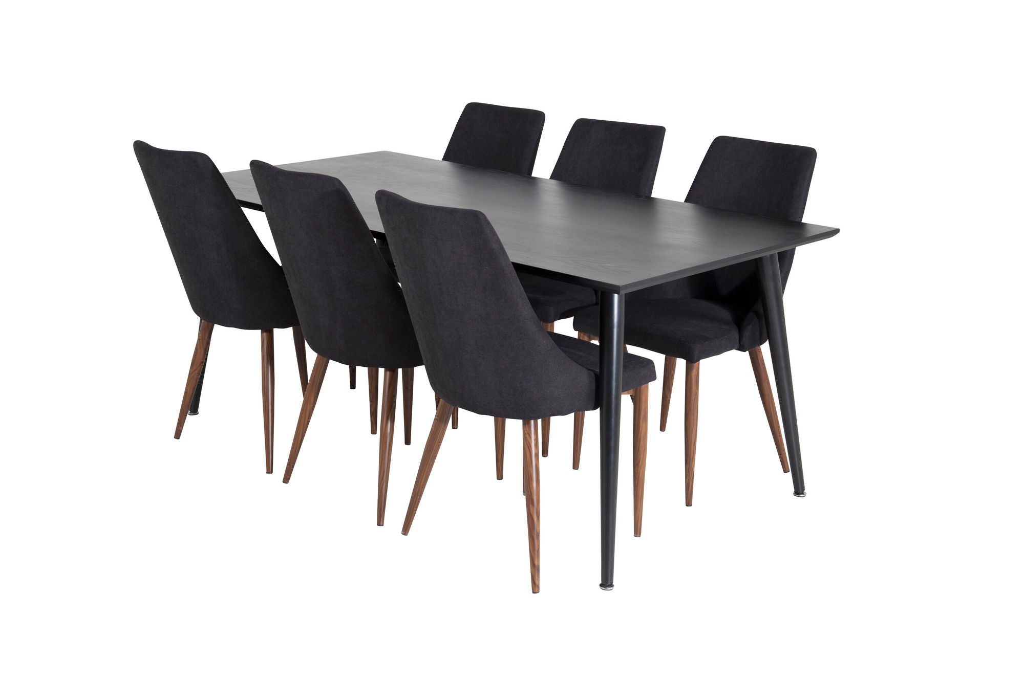 Venture Home Dipp spisebord - 180*90cm - Black Veneer / all black legs +Leone Spisebordsstol - Walnut legs - Black Fabric_6