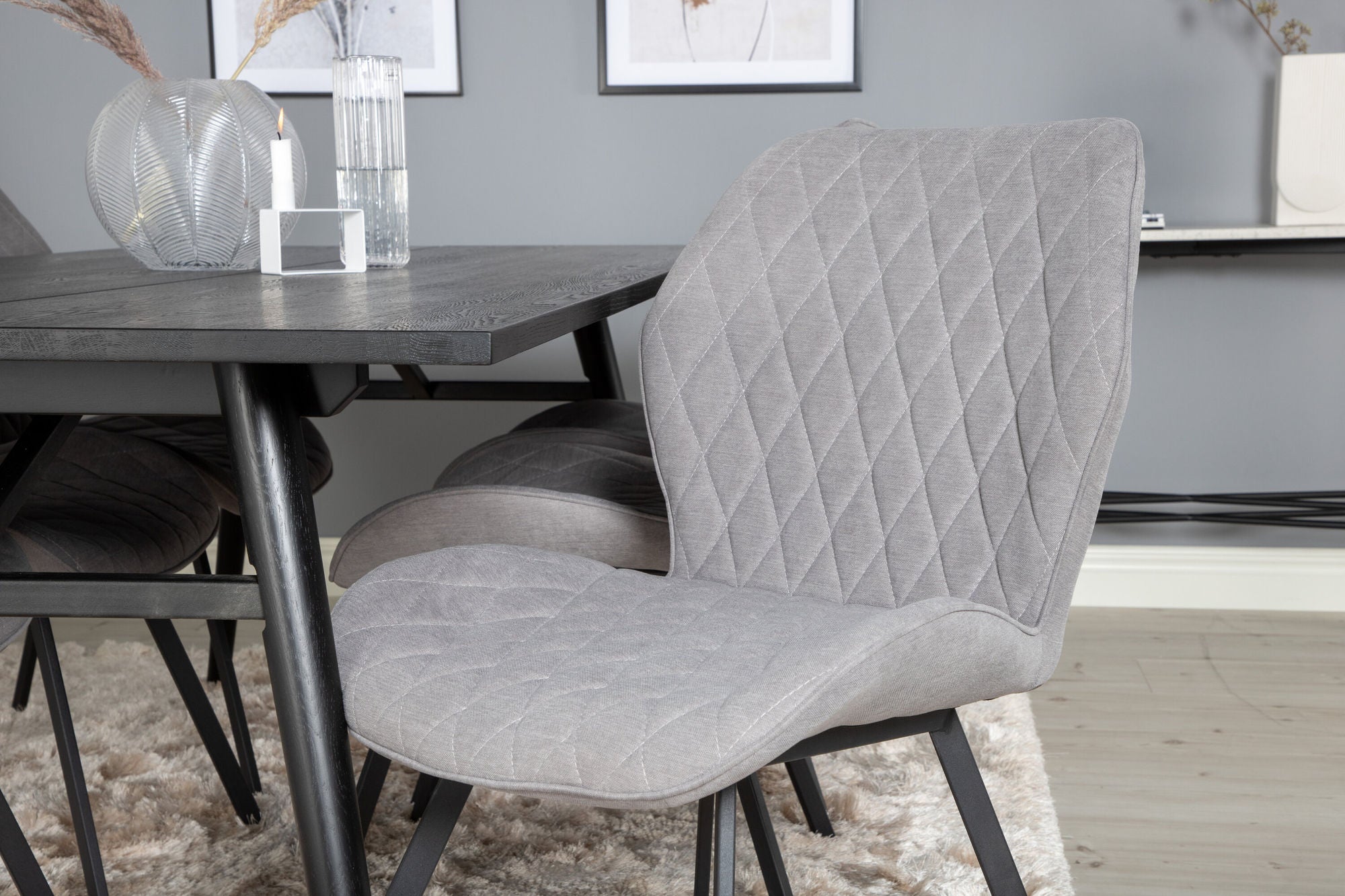 Venture Home Sleek Extentionbord Black Brushed - 195*95+Gemma Spisebordsstol - Black Legs - Grey Fabric_6