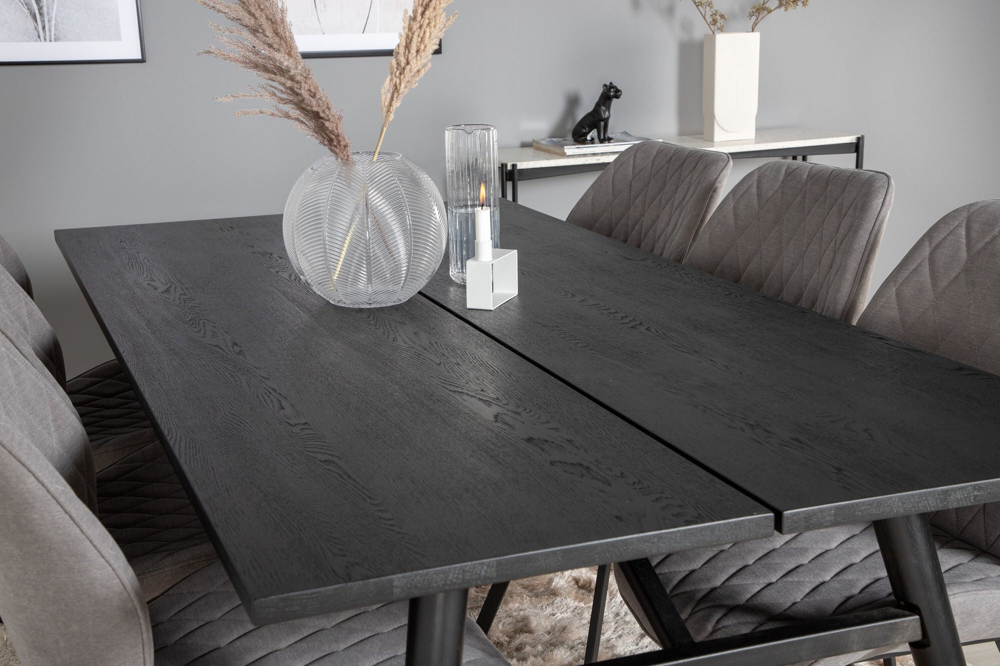 Venture Home Sleek Extentionbord Black Brushed - 195*95+Gemma Spisebordsstol - Black Legs - Grey Fabric_6