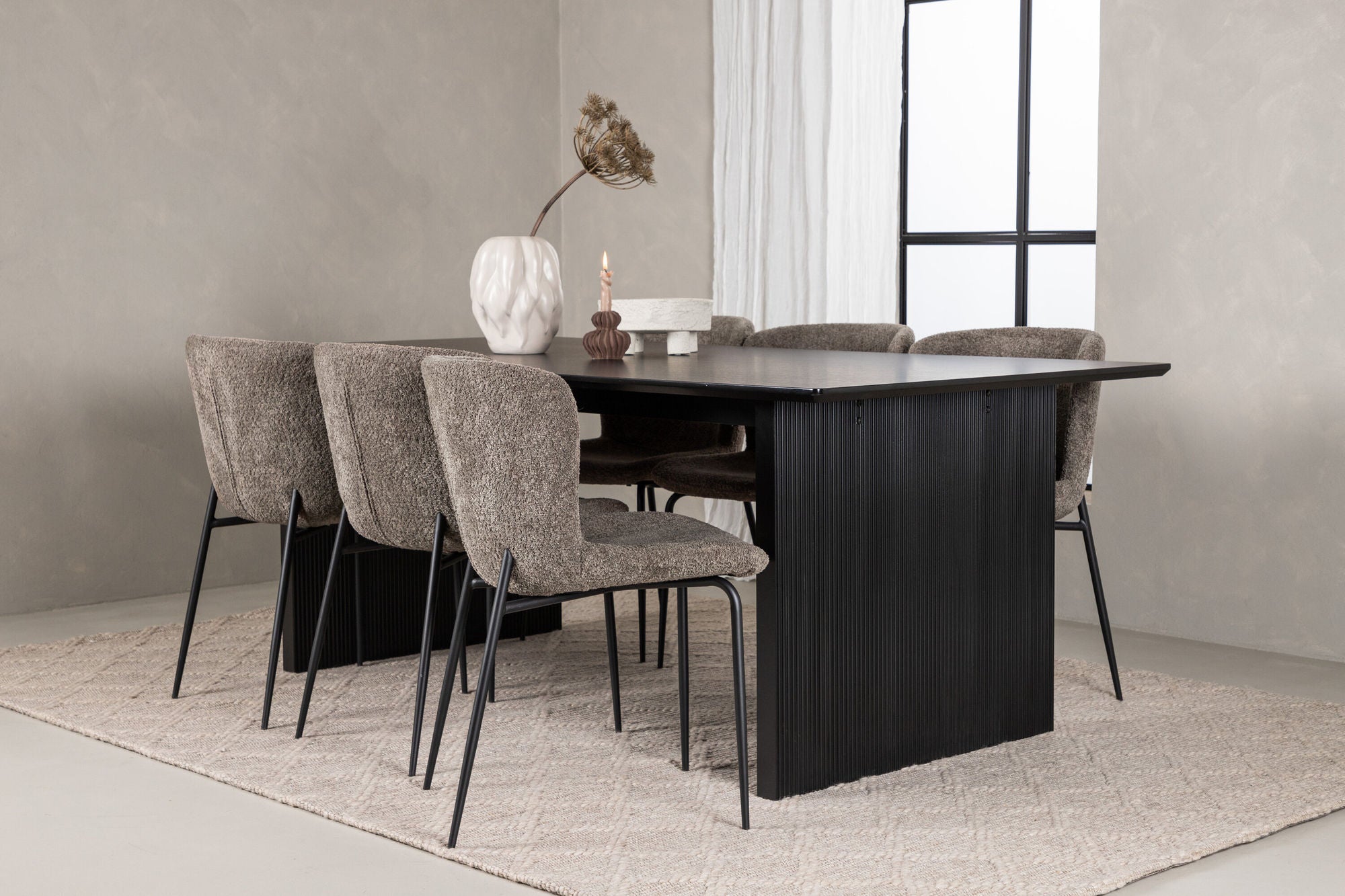 Venture Home Vail spisebord - Black / Smoked Black MDF +Modesto Spisebordsstol - Grey / Smoked Black Boucle _6