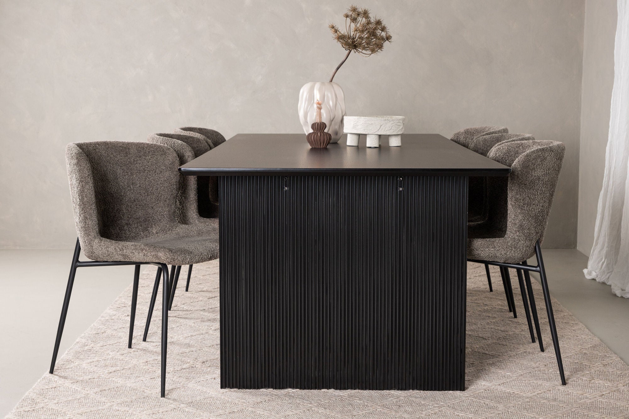 Venture Home Vail spisebord - Black / Smoked Black MDF +Modesto Spisebordsstol - Grey / Smoked Black Boucle _6