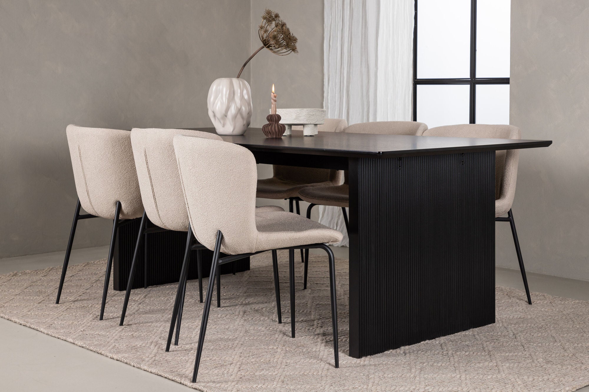 Venture Home Vail spisebord - Black / Smoked Black MDF +Modesto Spisebordsstol - Beige / Beige Boucle _6