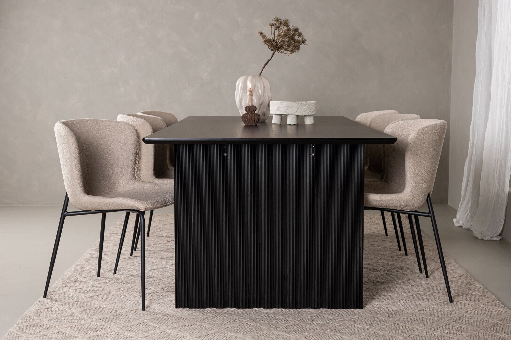 Venture Home Vail spisebord - Black / Smoked Black MDF +Modesto Spisebordsstol - Beige / Beige Boucle _6
