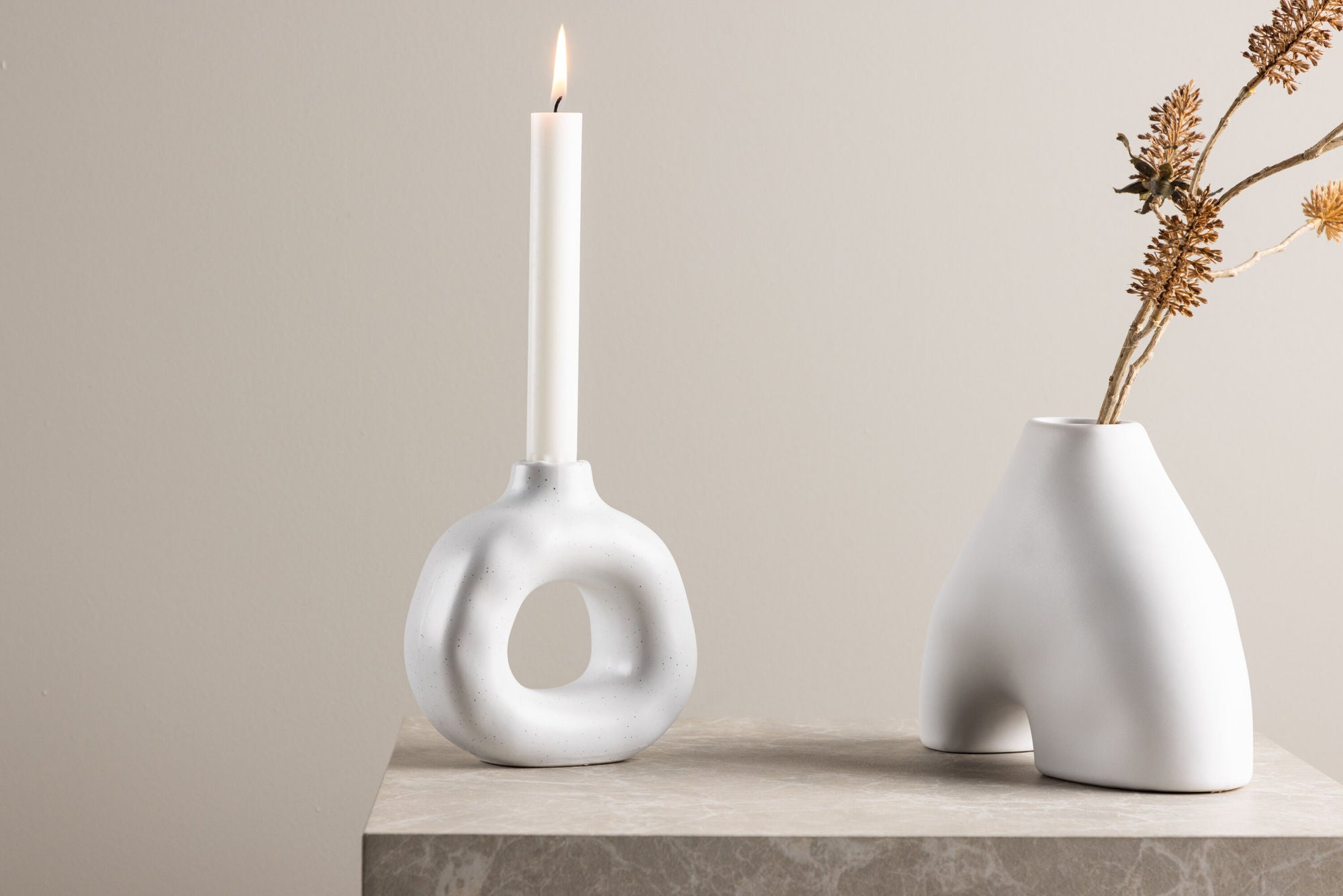 Venture Home Judi Candlestick - White/Black Dots - 13*6*13Hcm