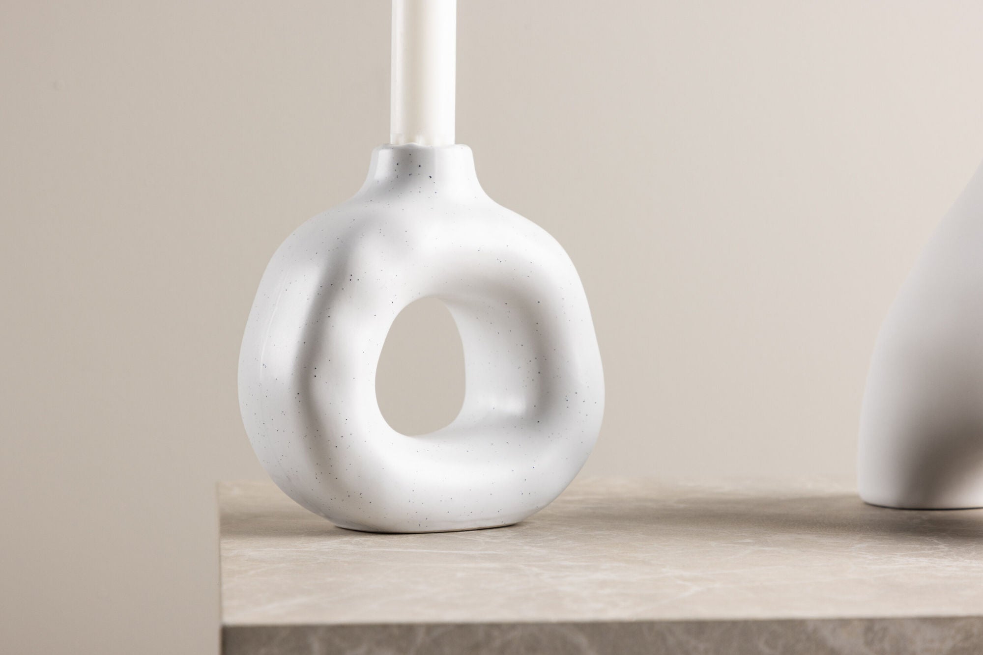 Venture Home Judi Candlestick - White/Black Dots - 13*6*13Hcm