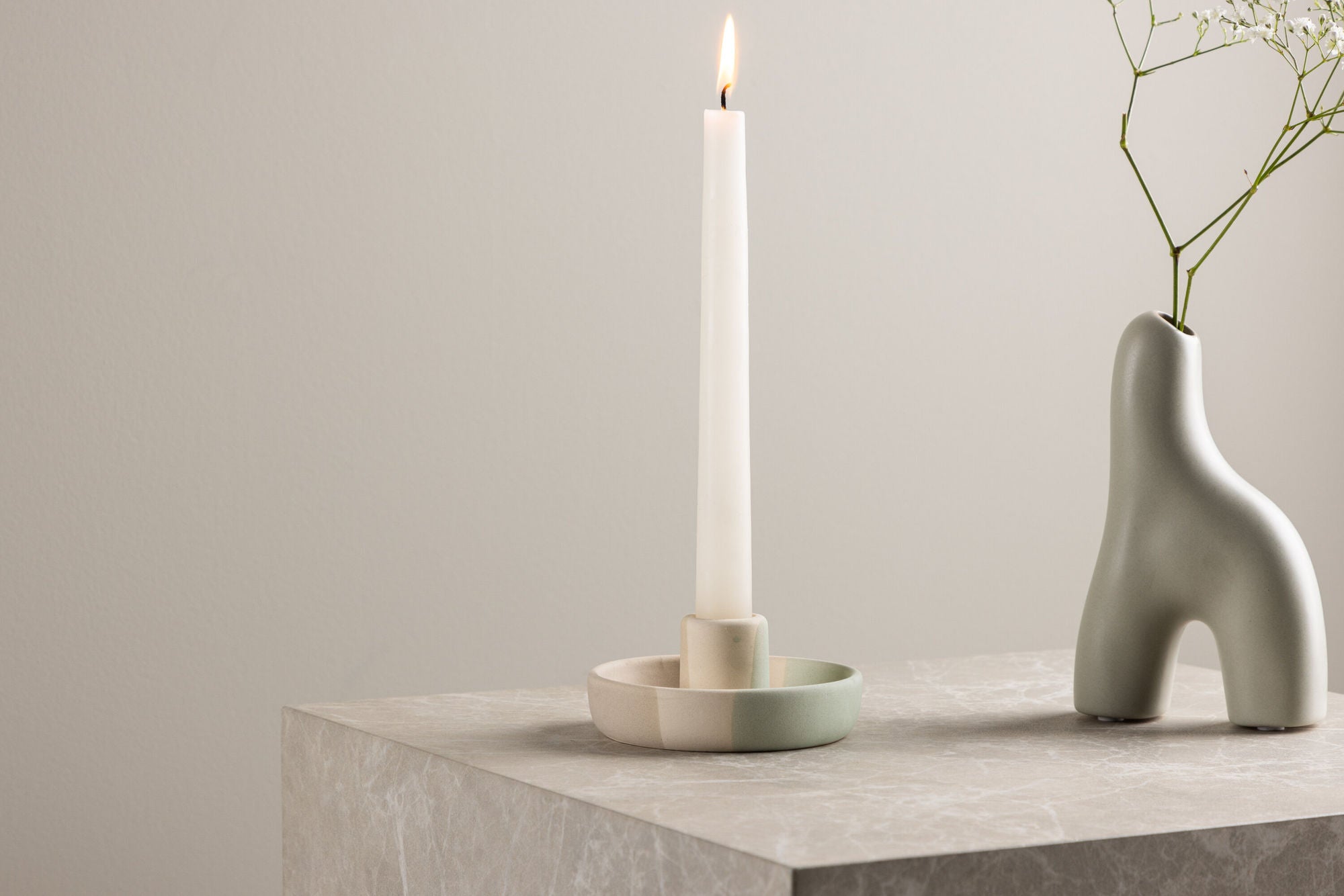 Venture Home Otis Candlestick - Mixed Colors -Beige/Green/Grey - W11*H5cm