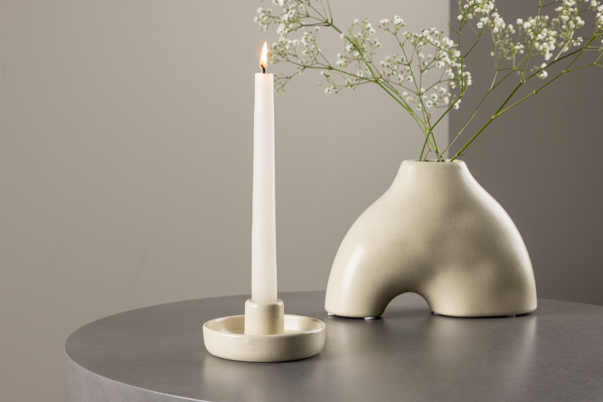 Venture Home Otis Candlestick - Beige/Black Dots - W11*H5cm
